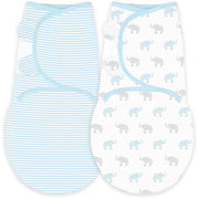 Amazing Baby - Premium Cotton Swaddle Wraps (set Of 2) - Tiny Elephants & Stripes, Pastel Blue