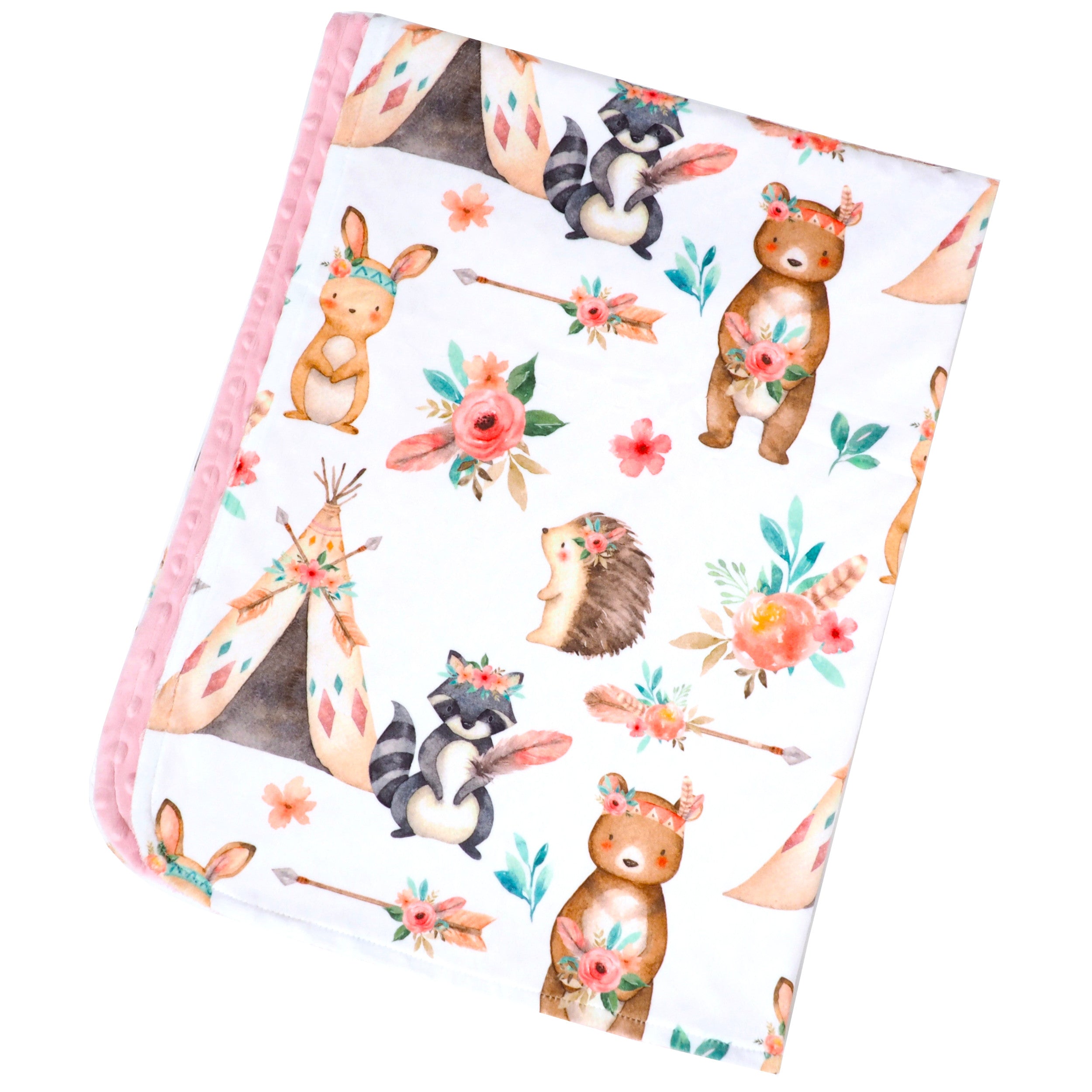 Woodland Tribe Pink Minky Baby Blanket
