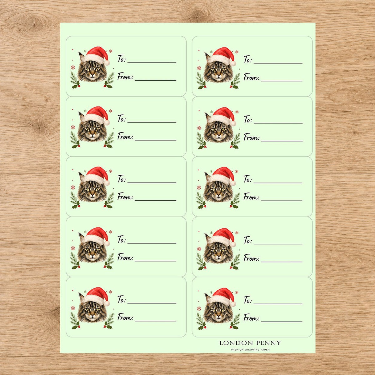 Maine Coon Santa Paws Gift Tag Sticker Sheet