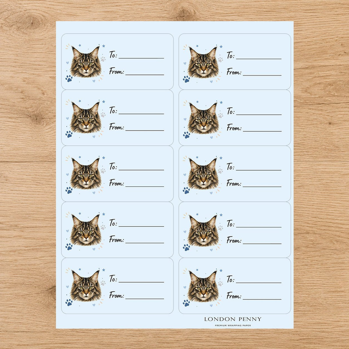 Maine Coon Pawprint Wishes Gift Tag Sticker Sheet