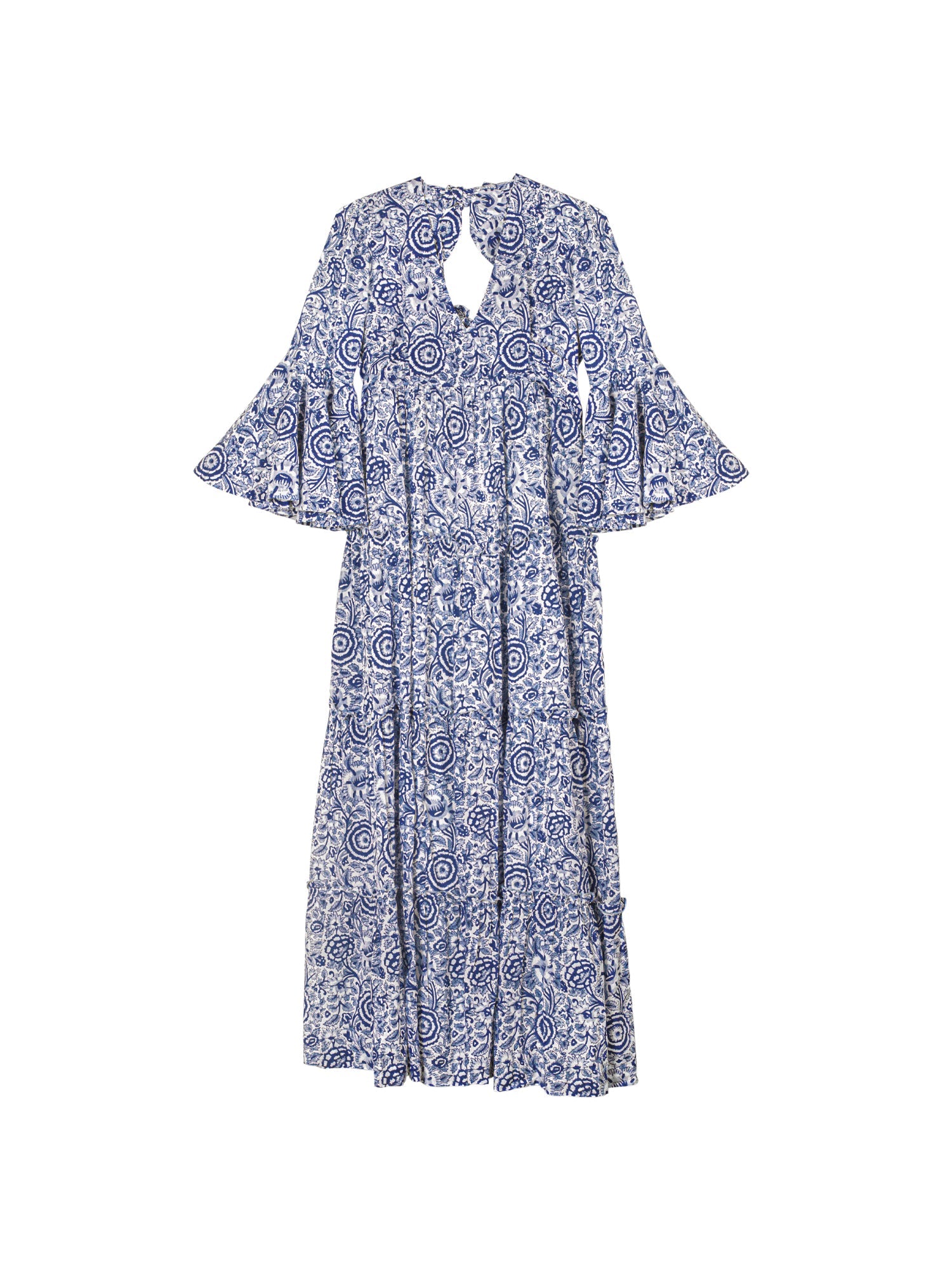 Block Printed Dress - Blue Floral