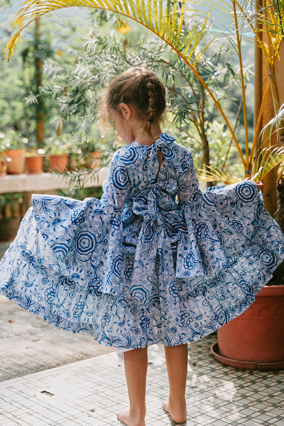 Block Printed Dress - Blue Floral