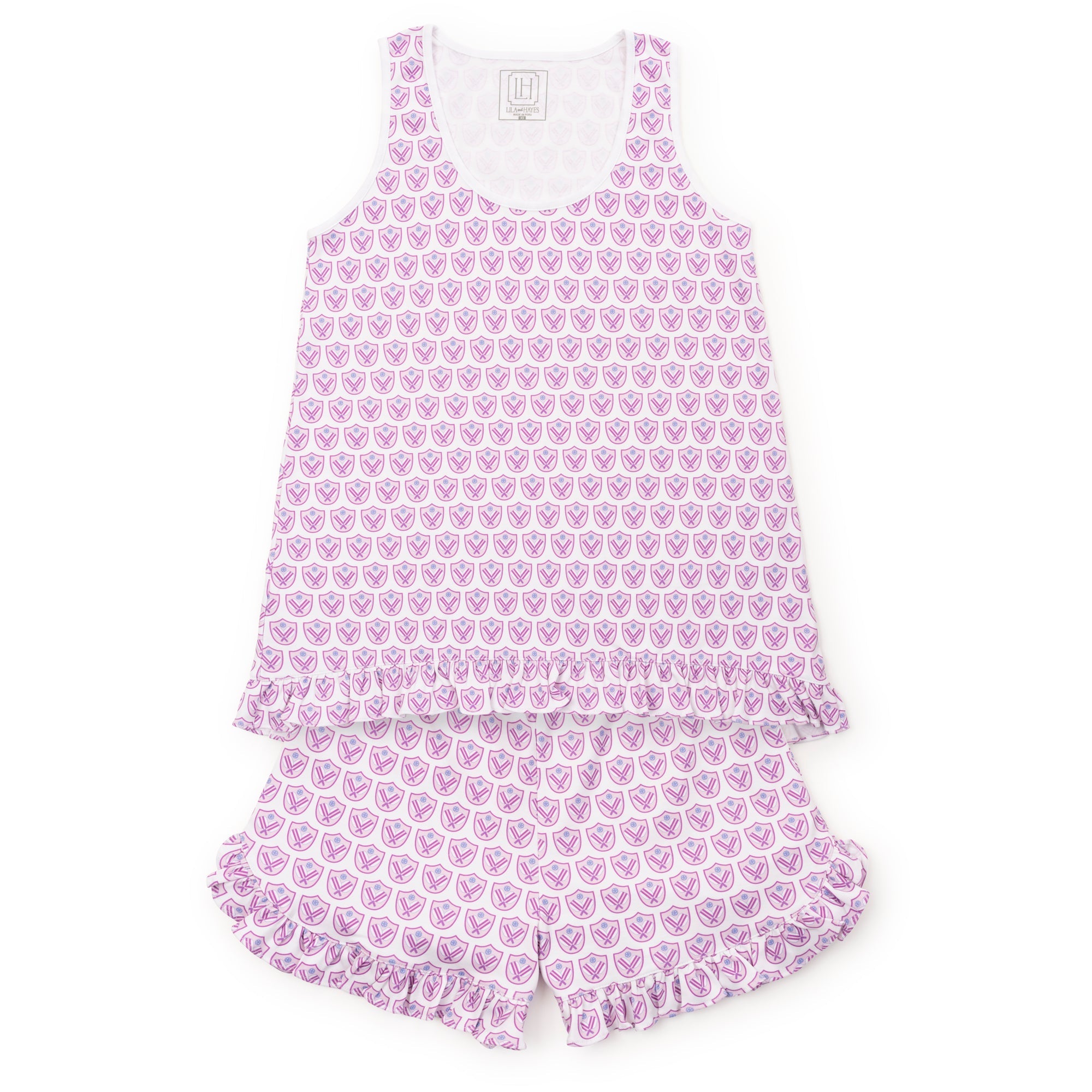 Mallory Women's Pajama Short Set Pickleball Crest Pink