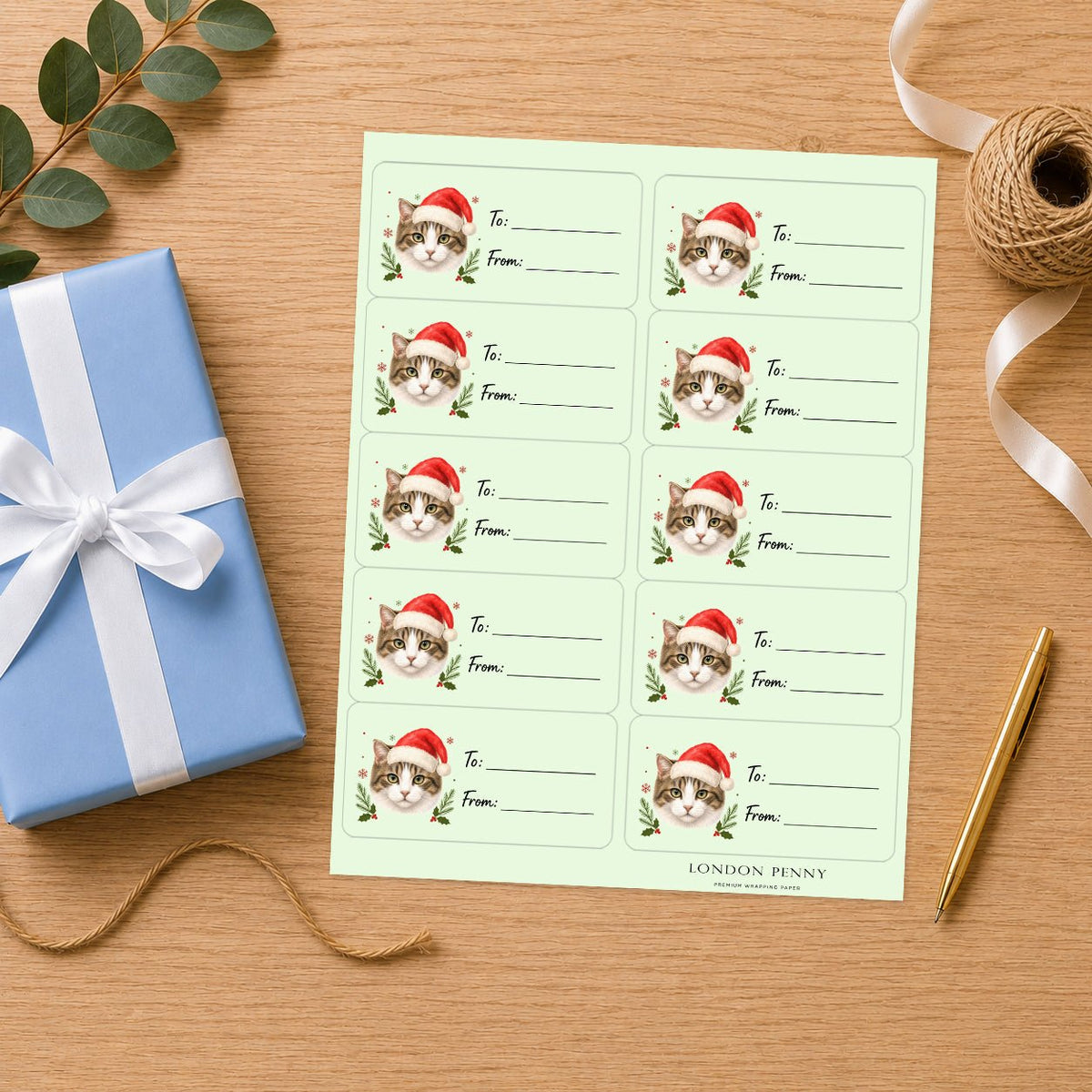 Manx Santa Paws Gift Tag Sticker Sheet