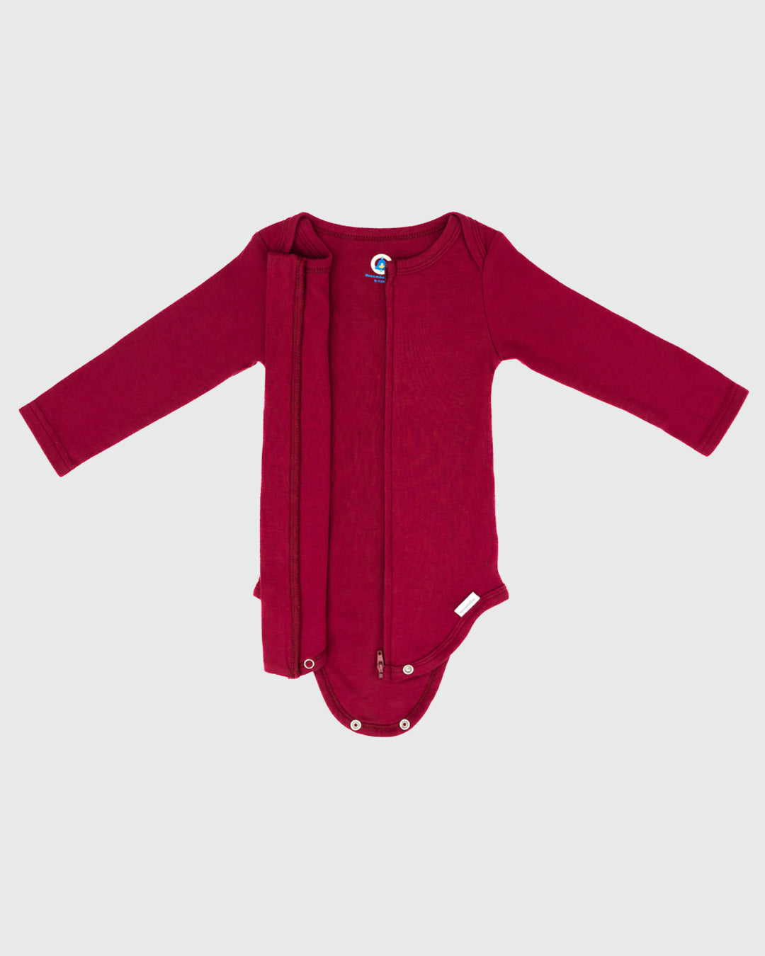 Long Sleeve Zipper Bodysuit In Maroon, 0-3m