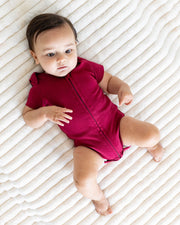 Short Sleeve Zipper Bodysuit In Maroon, 9-12m