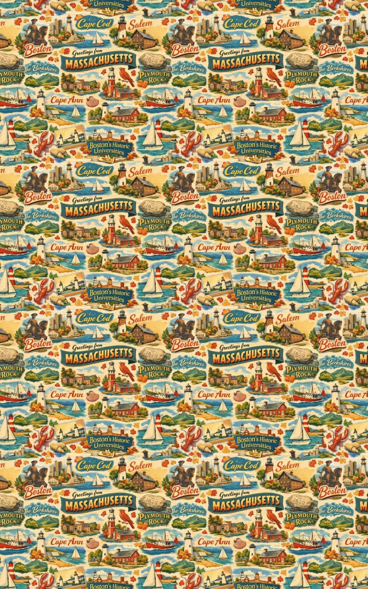 Massachusetts Postcard Memories Wrapping Paper