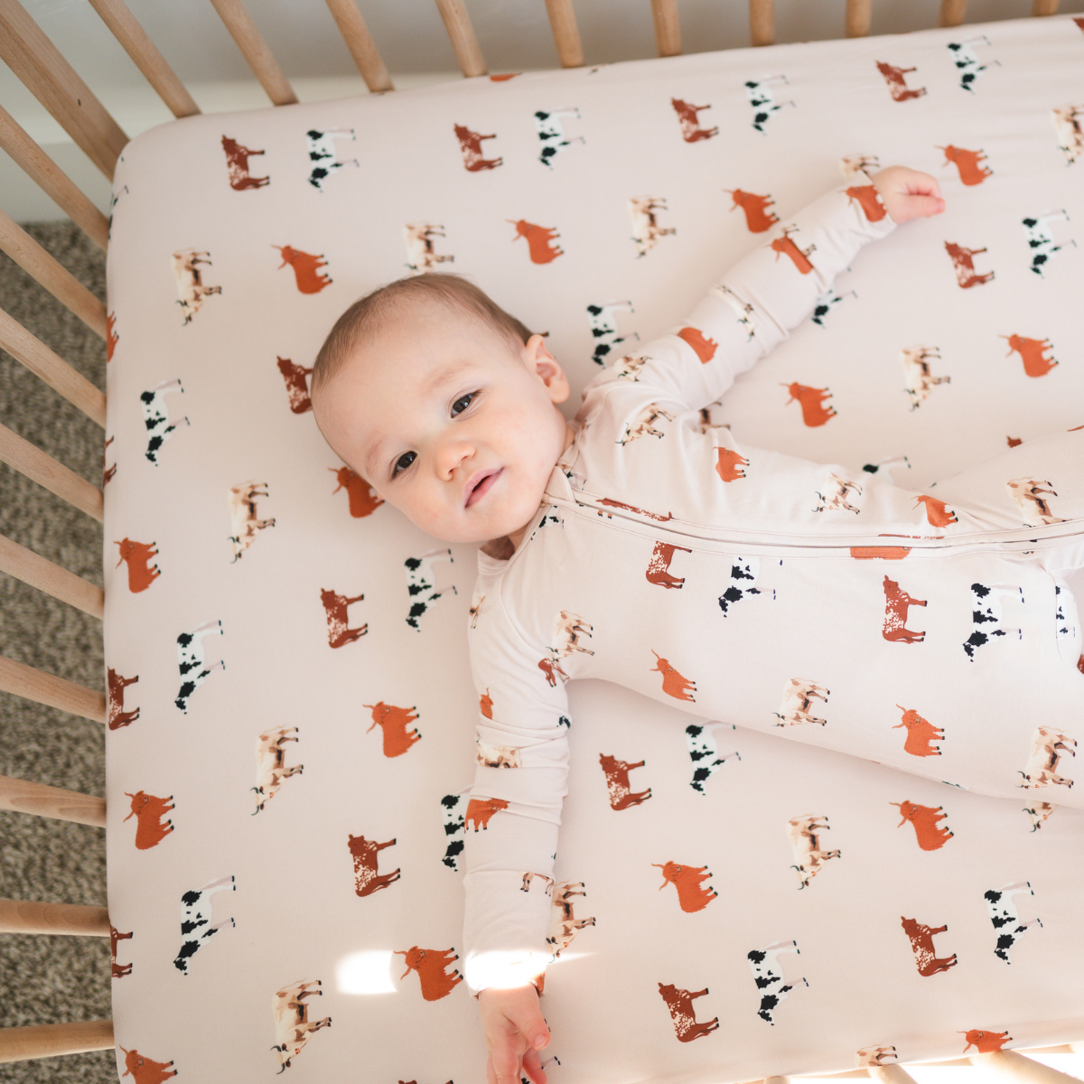 Stretch Crib Sheet, Oatmeal Cow