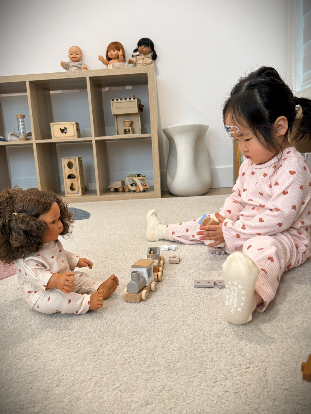 Leni & Romi | Kids Ribbed Cotton Set - Dreamy Mauve Hearts
