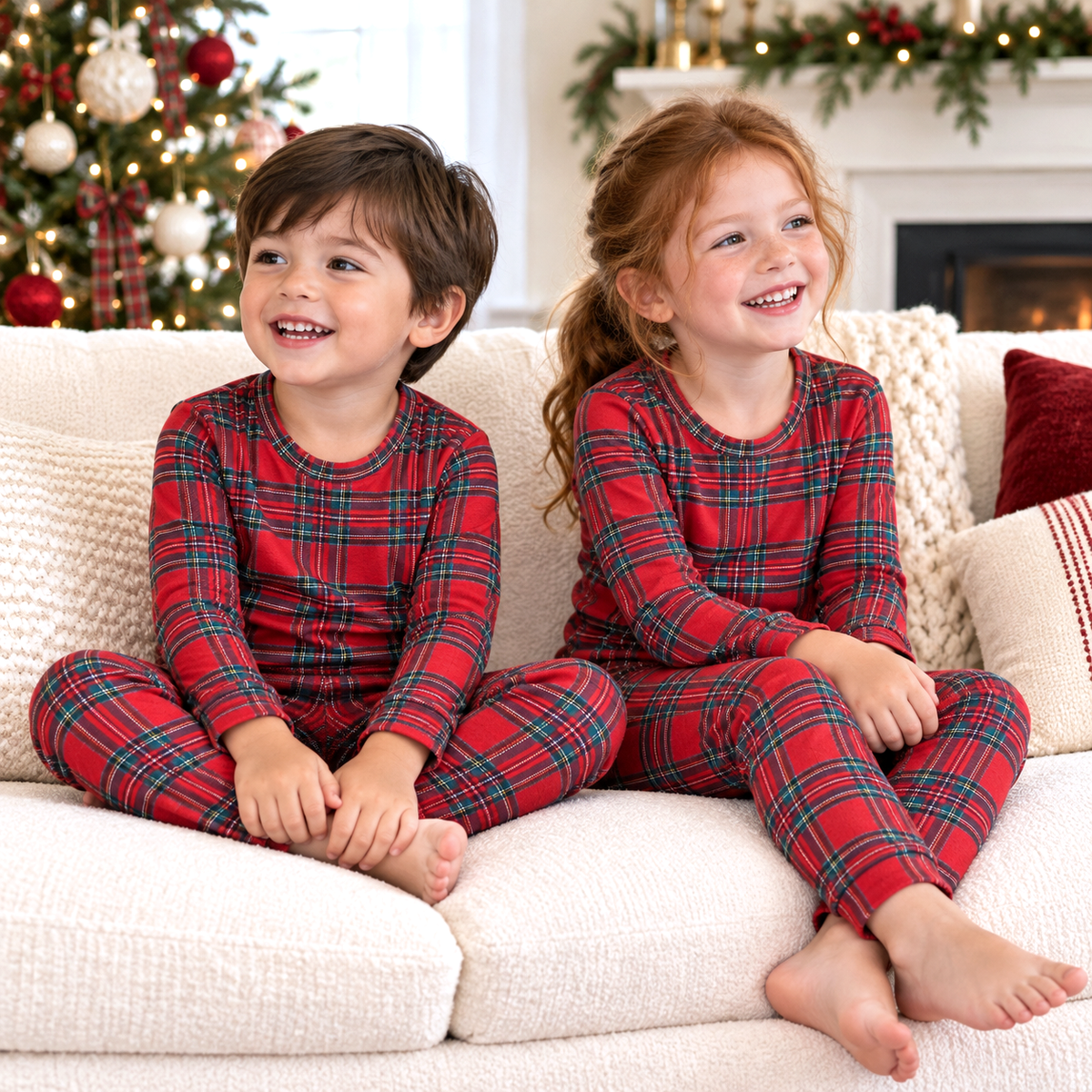 Christmas Bamboo Kids' Pajama Set – Classic Tartan Plaid Holiday