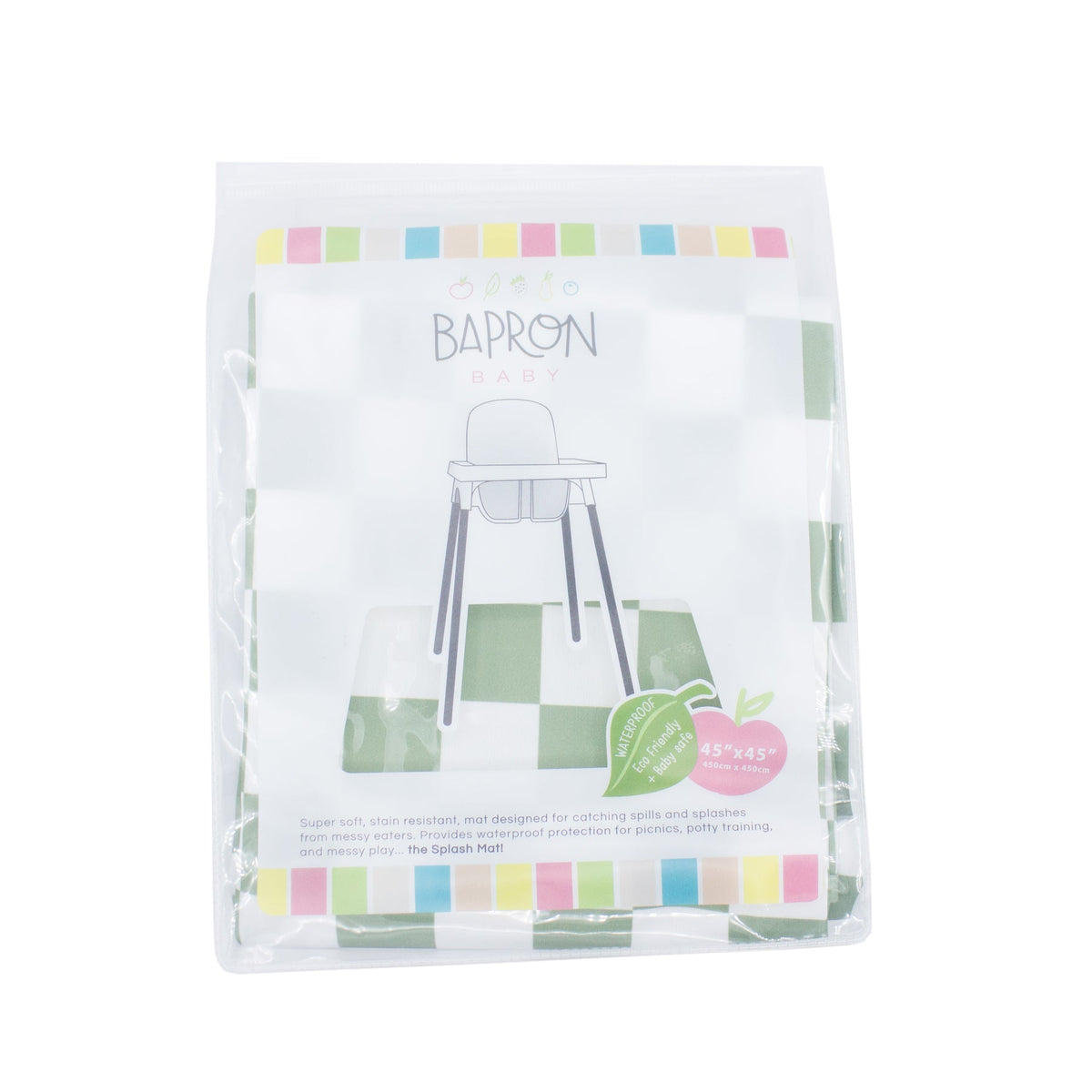 Sage Checkerboard Splash Mat - A Waterproof Catch-all For Highchair Spills And More!