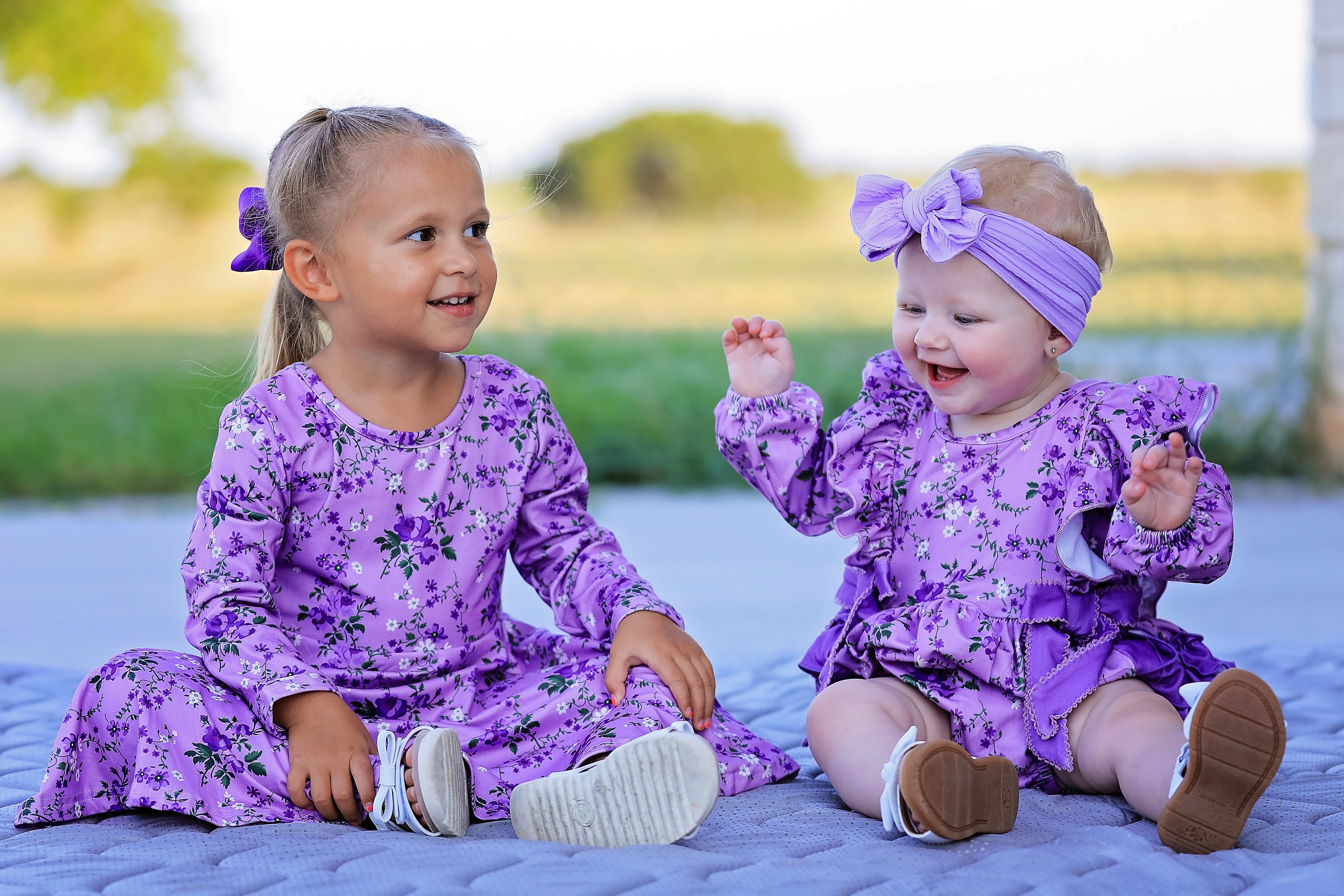 Fall Lavender Floral Print Girls Long Sleeve Romper