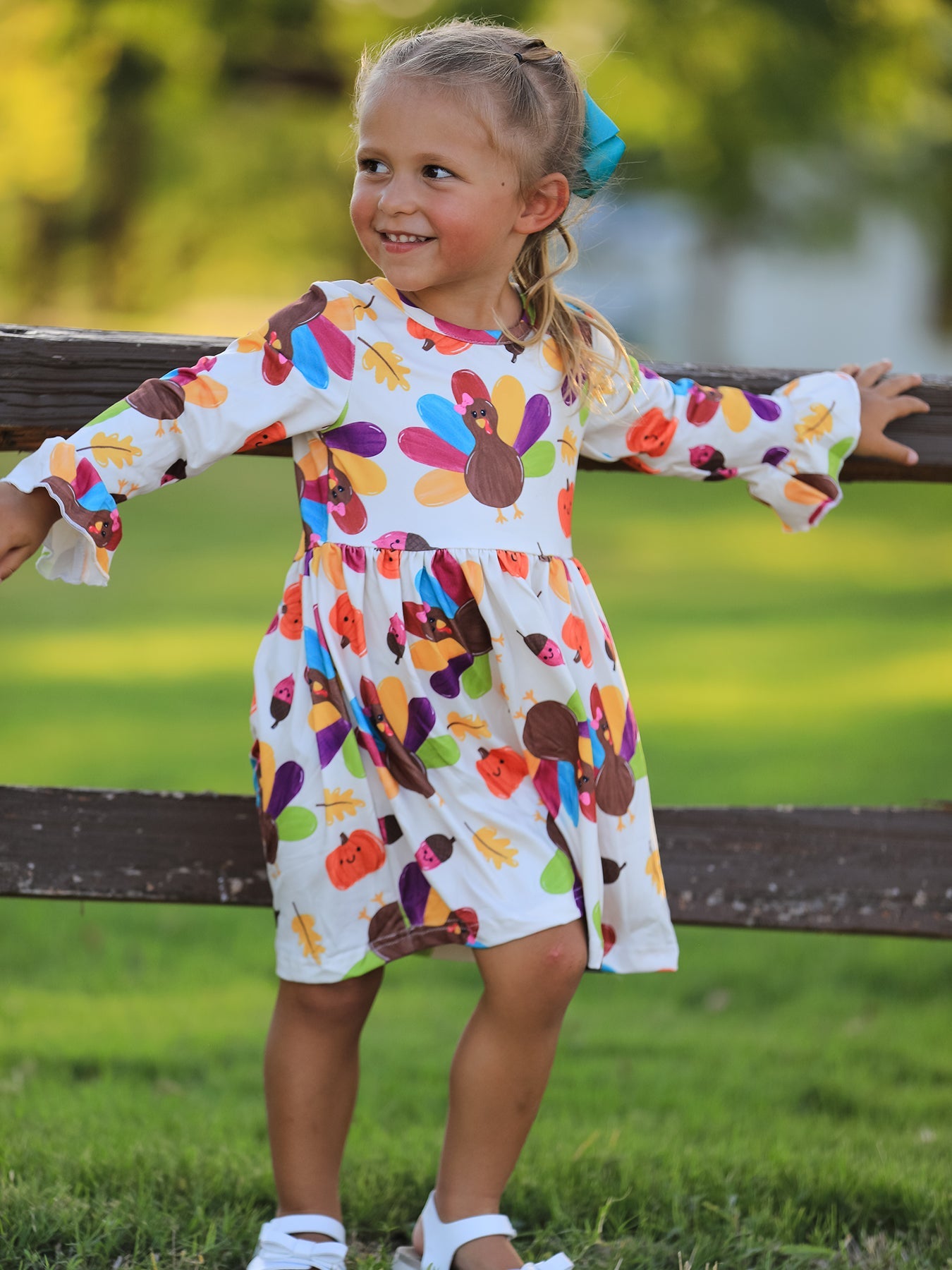 Thanksgiving Turkey Print Girls Dress