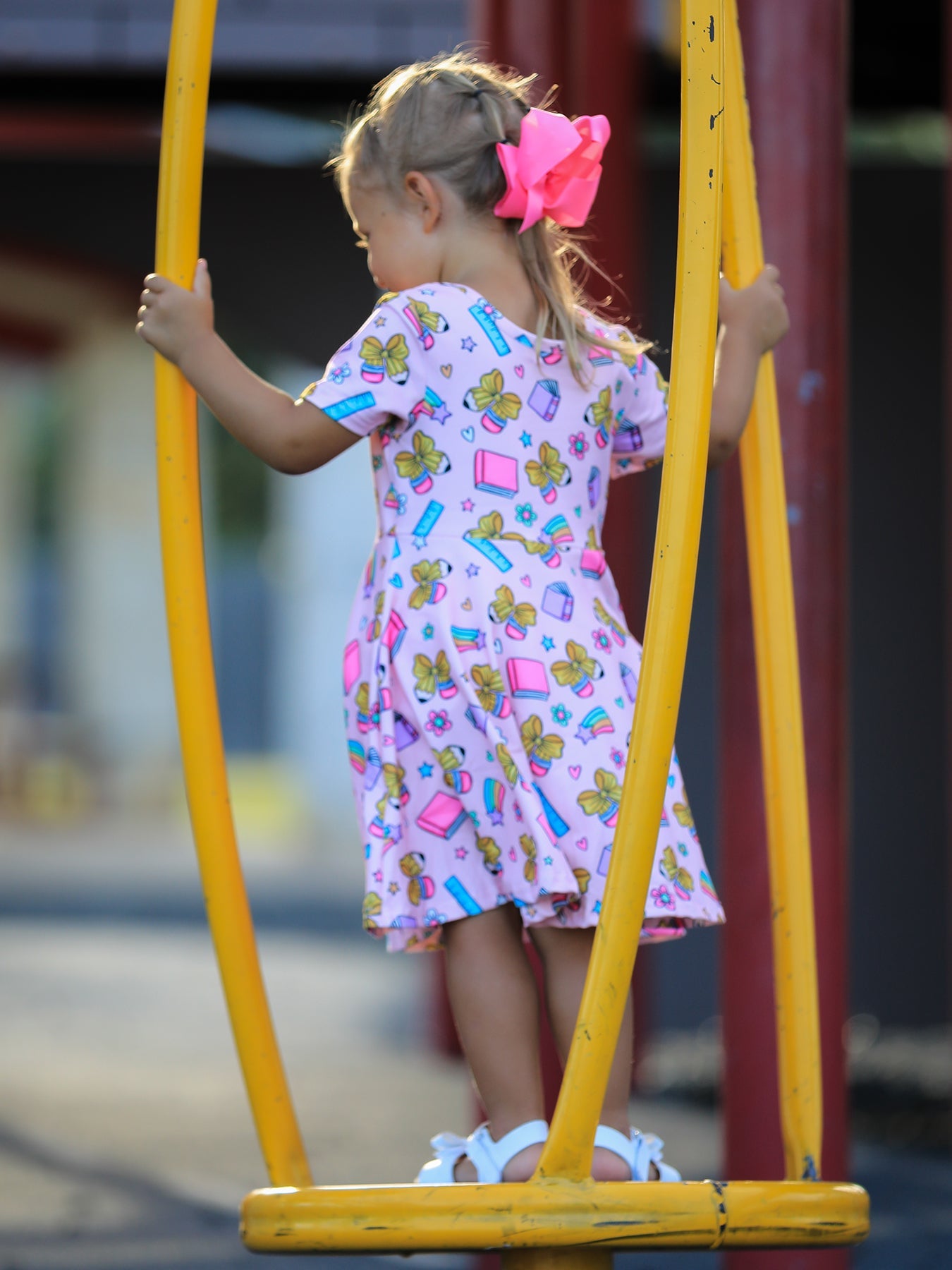 Back To School Print Girls Dress Short Sleeve