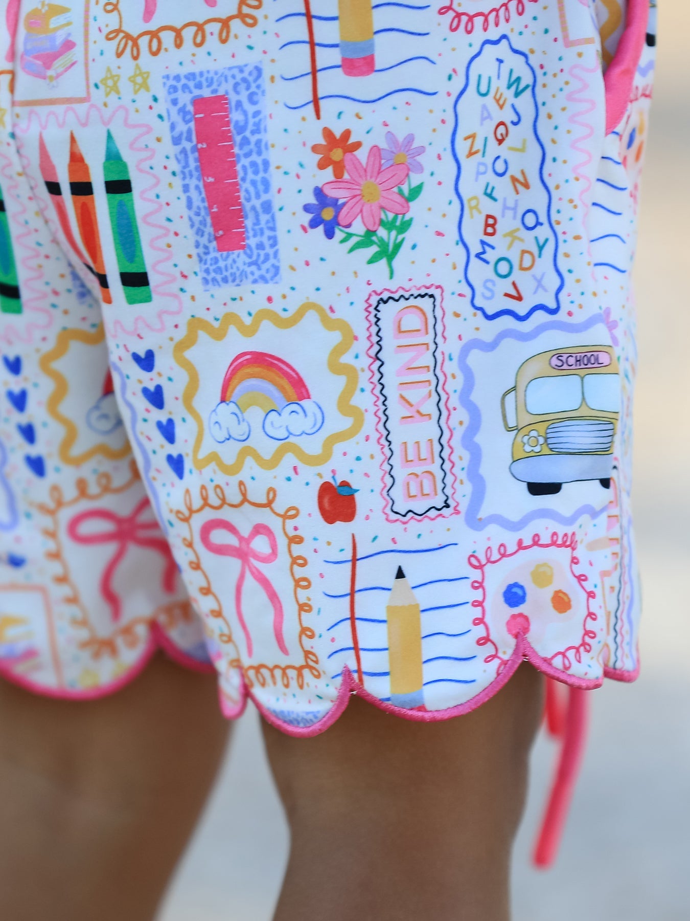 Preorder Back To School Print Girl Short Set Scallop Hem