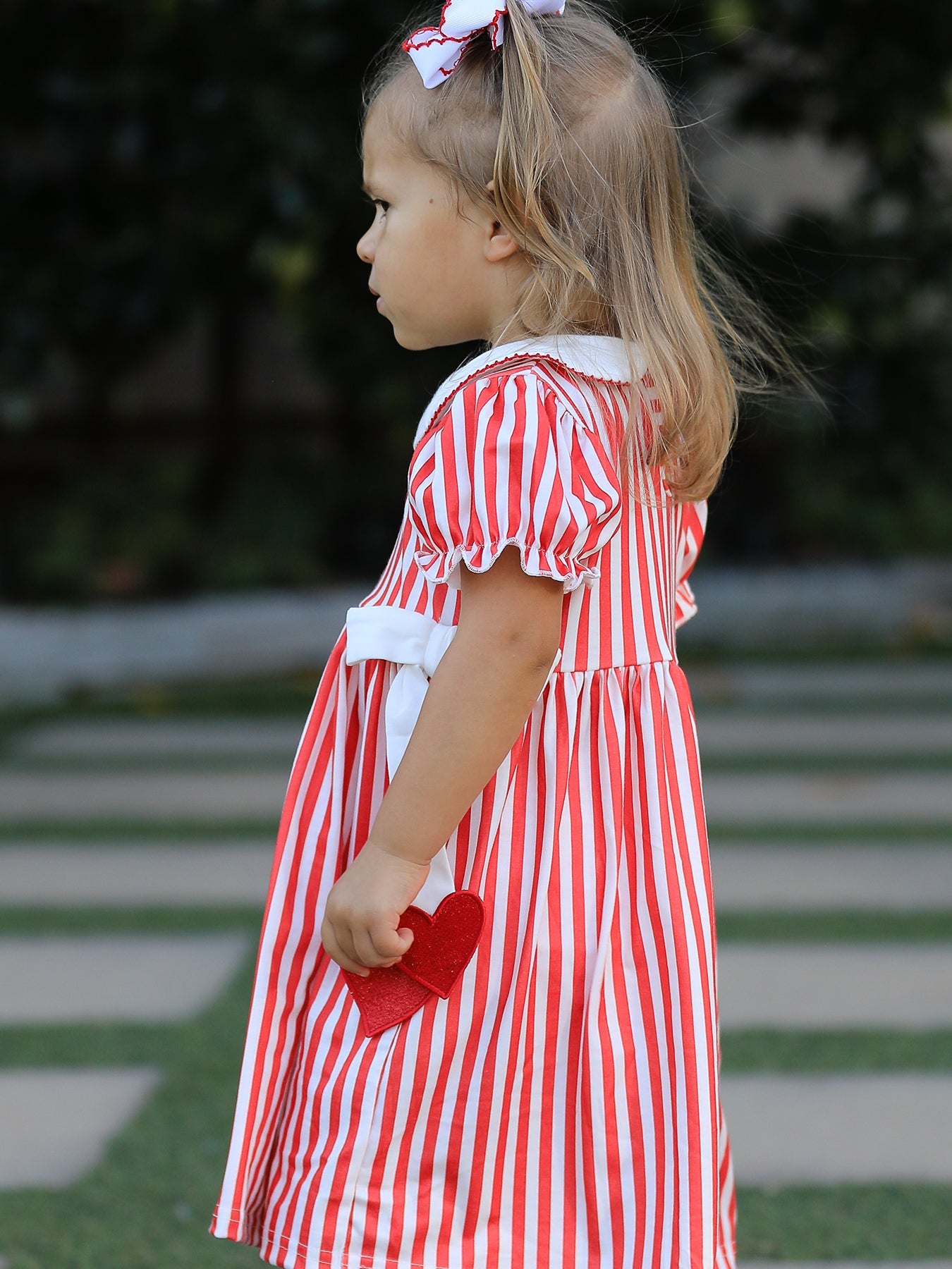 Valentine's Red Stripe Heart Dress For Toddler Girls