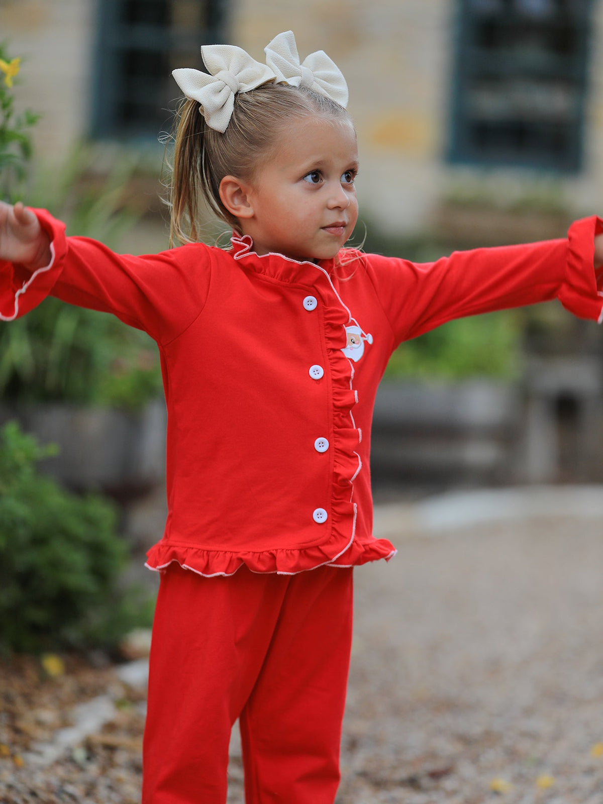 Christmas Red Girls Embroidered Pajamas