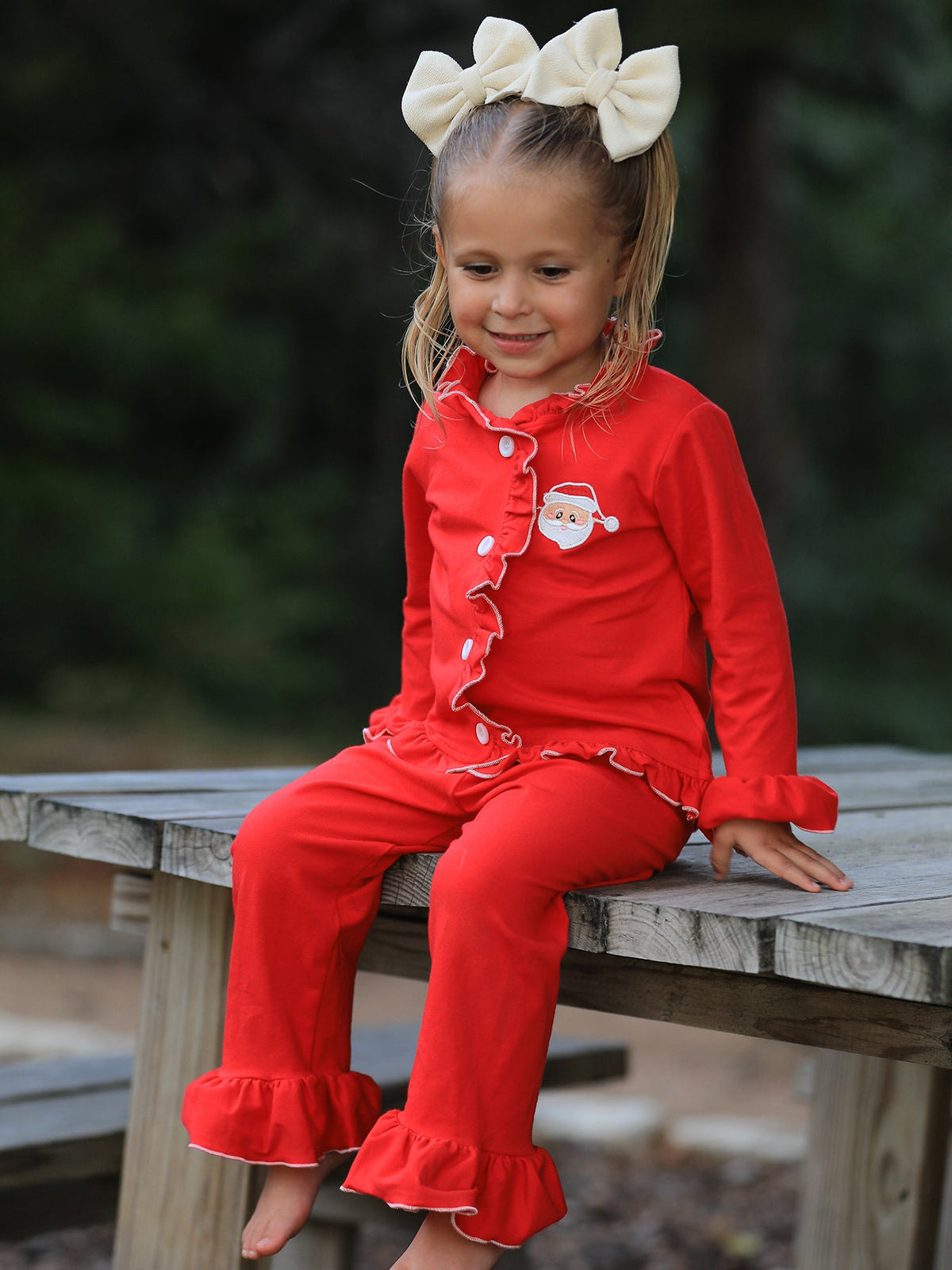 Christmas Red Girls Embroidered Pajamas
