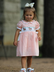 Western Horse Embroidery Girls Dress Lace Petals Collar Puff Sleeve