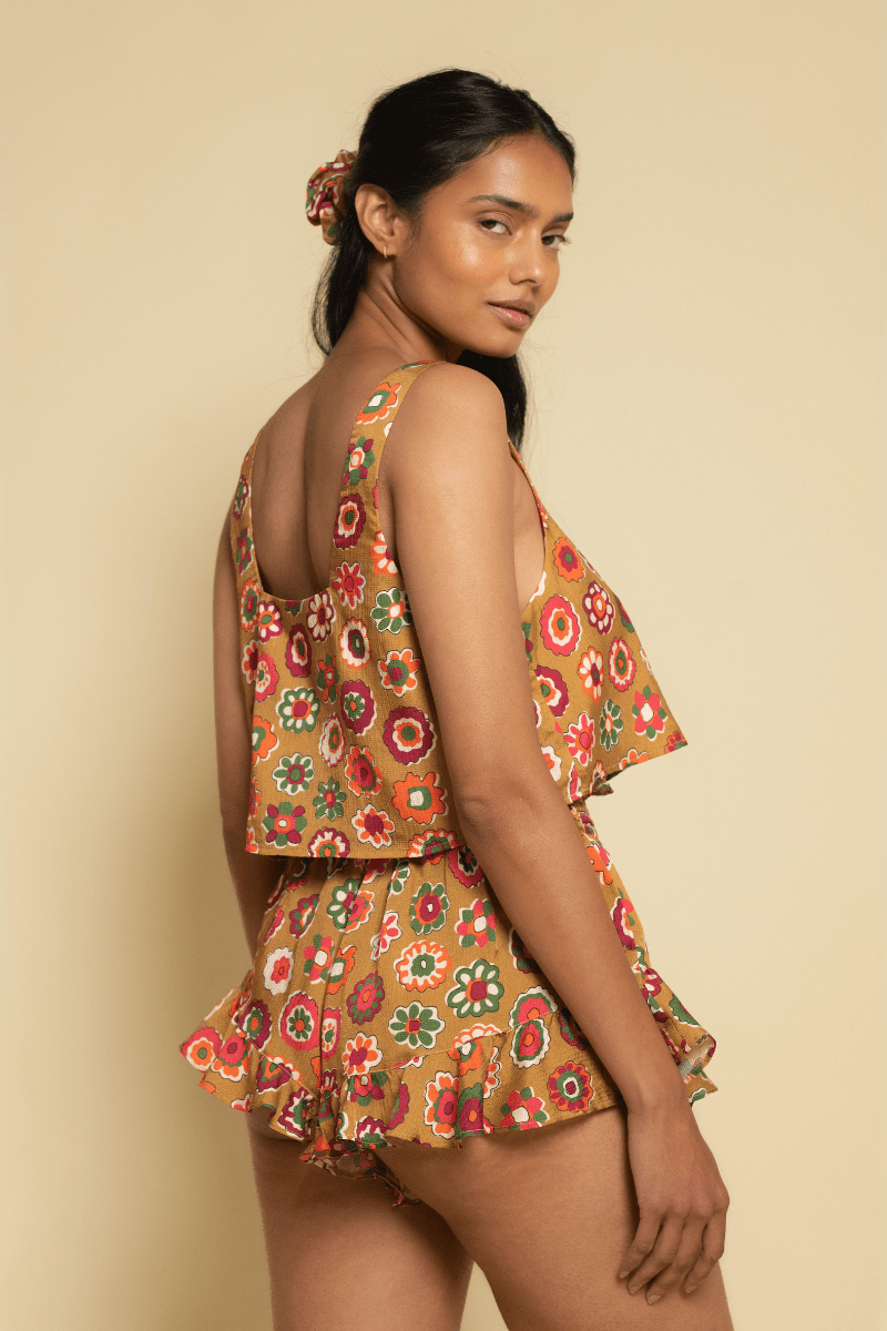 Mazzy Floral Silk Square Neck Crop Top