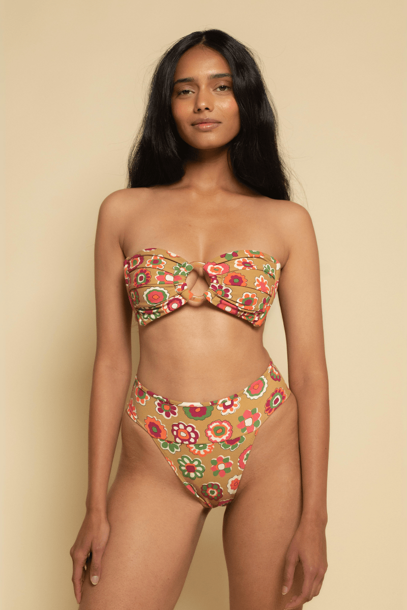 Mazzy Floral Tori Ties Bandeau Bikini Top