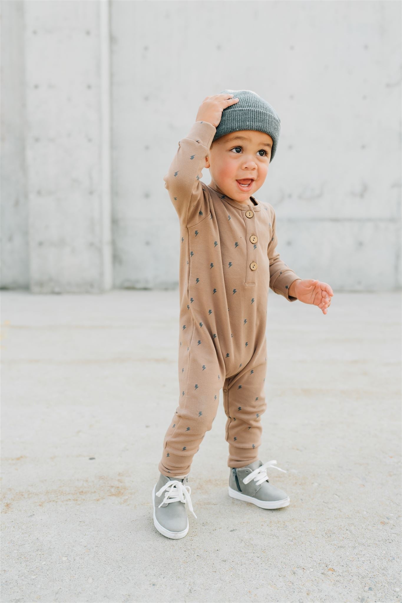 Lightening Bolt Long Sleeve Button Romper