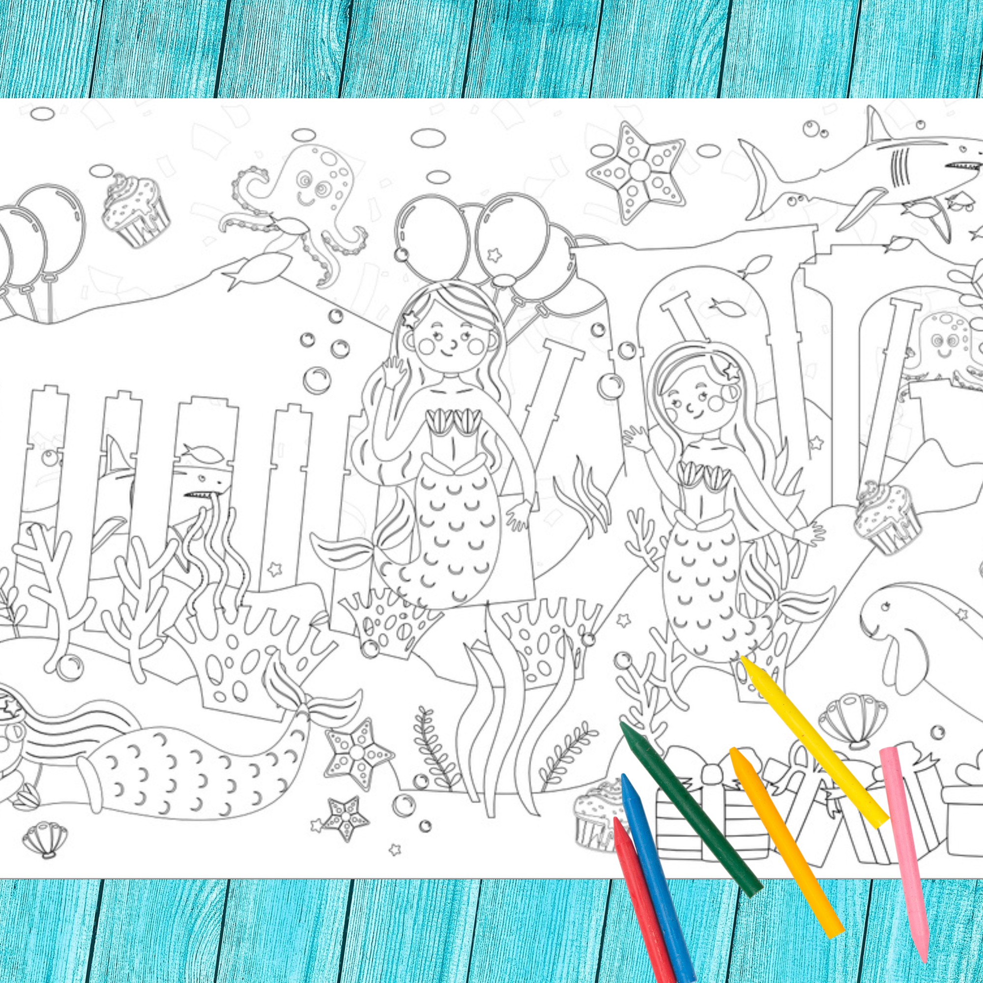 Mermaid Coloring Tablecloth