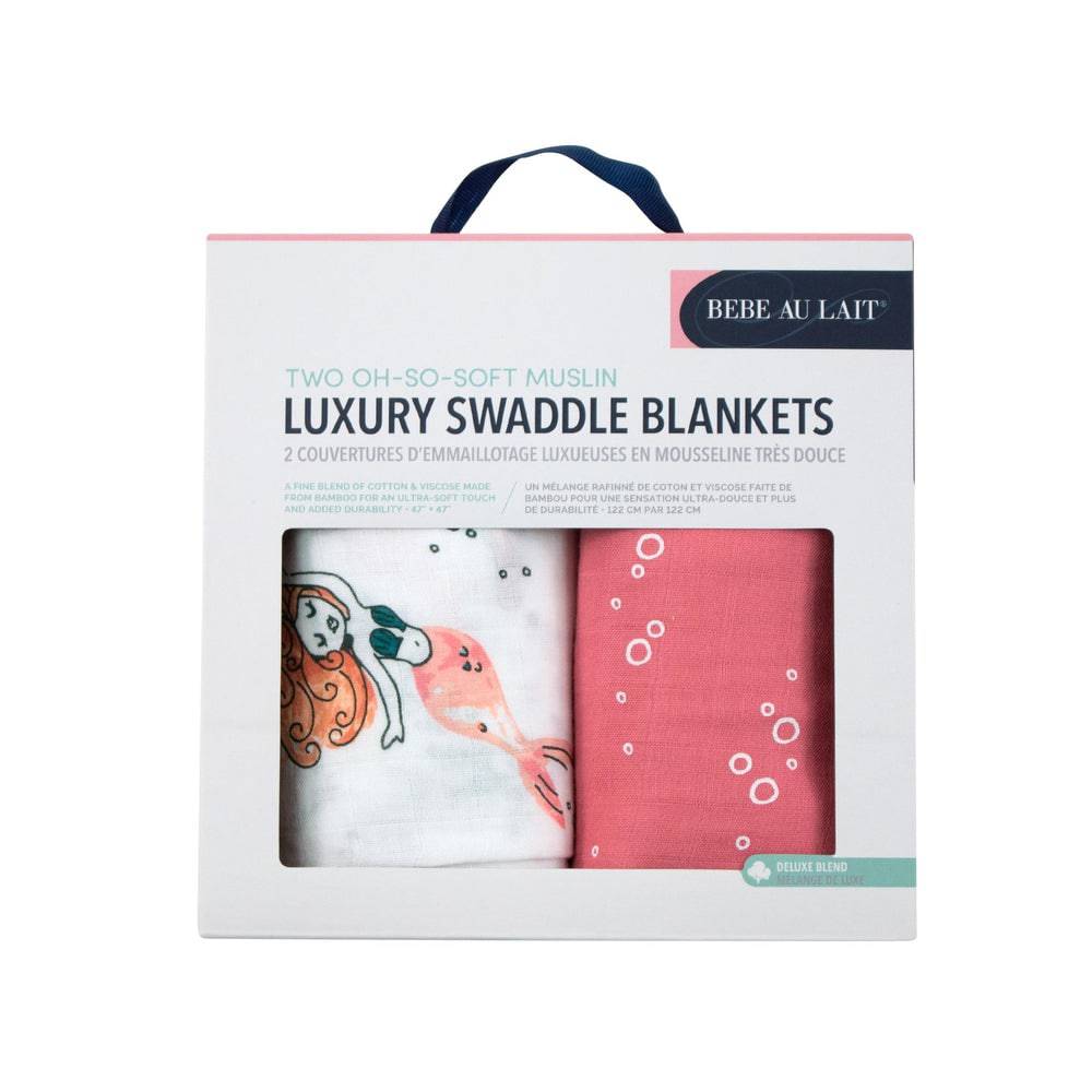 Muslin Swaddle Blanket Set Oh So Soft Mermaid + Bubbles