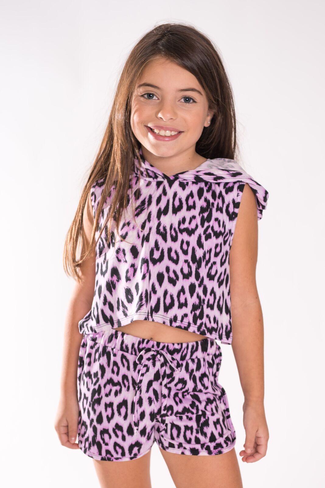 Tweenstyle Sleeveless Hoodie, Pink Leopard