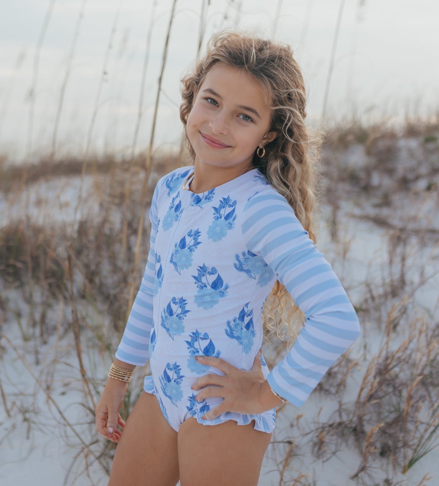 Mia Dainty Blue Floral Zip Swimsuit