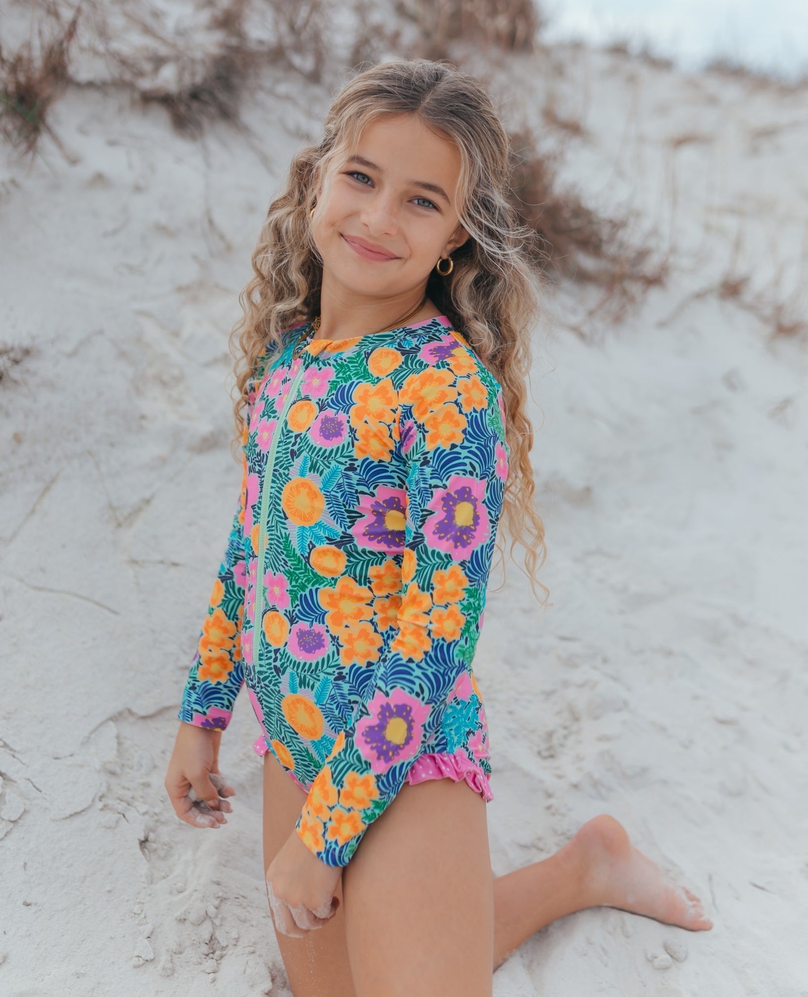 Mia Multi Colored Floral Zip Swimsuit