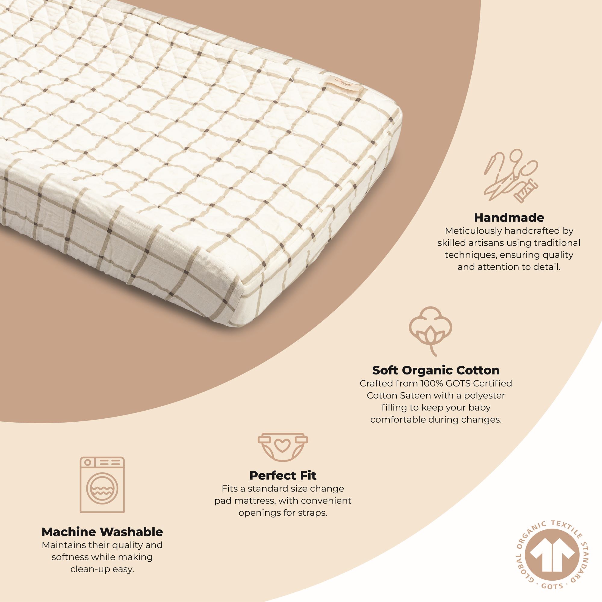 Avery Organic Cotton Check Change Pad Cover