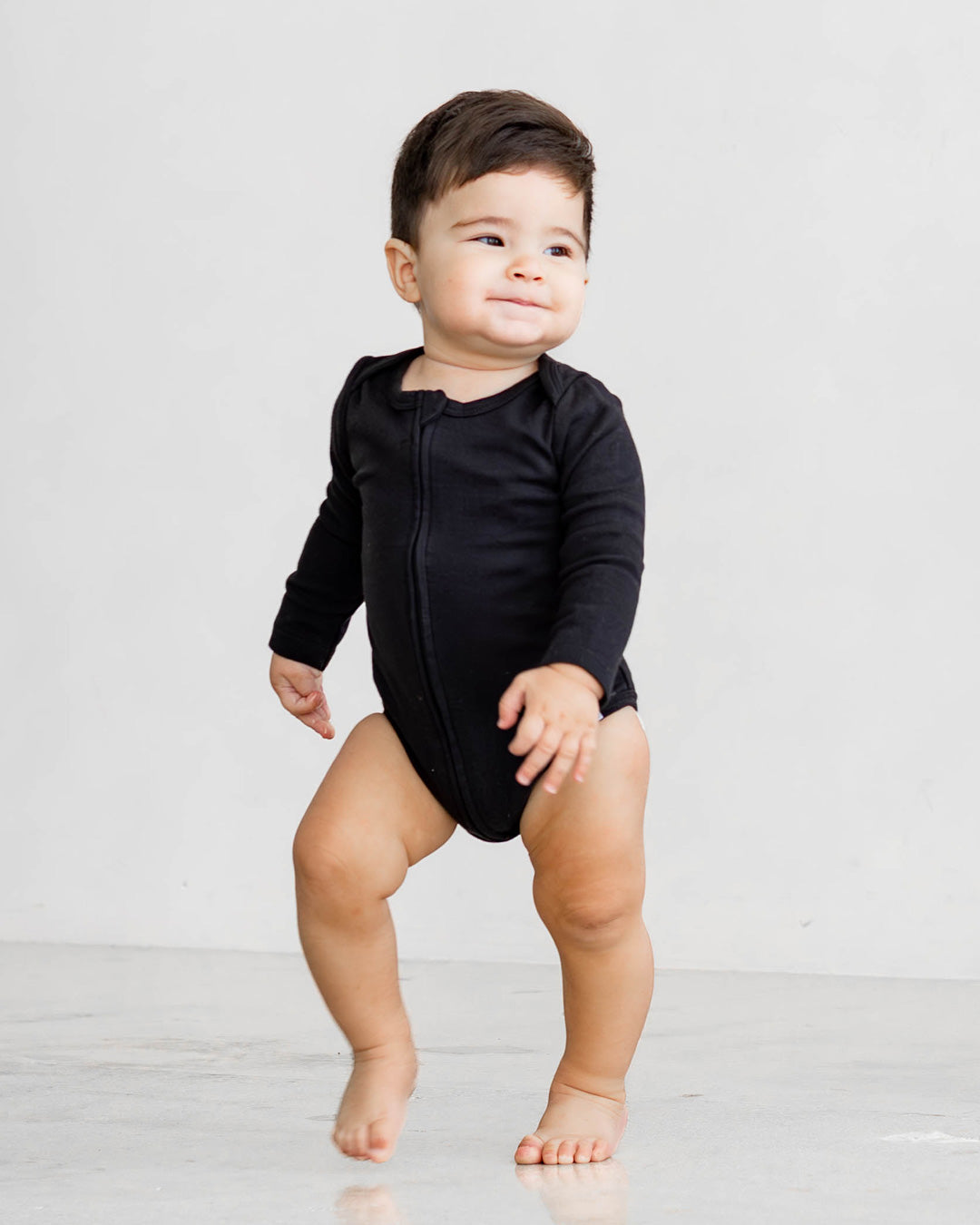 Long Sleeve Zipper Bodysuit In Eclipse, 0-3m