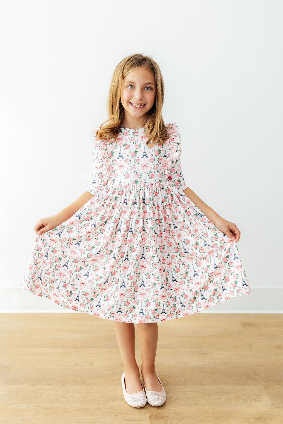 Mila In Paris 3/4 Sleeve Ruffle Twirl Dress