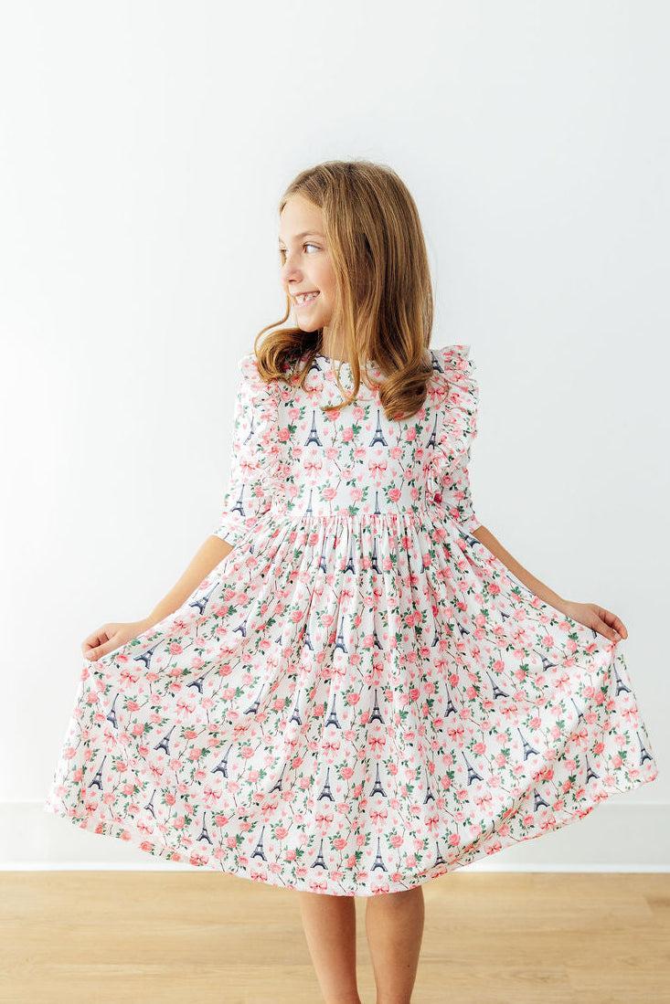 Mila In Paris 3/4 Sleeve Ruffle Twirl Dress