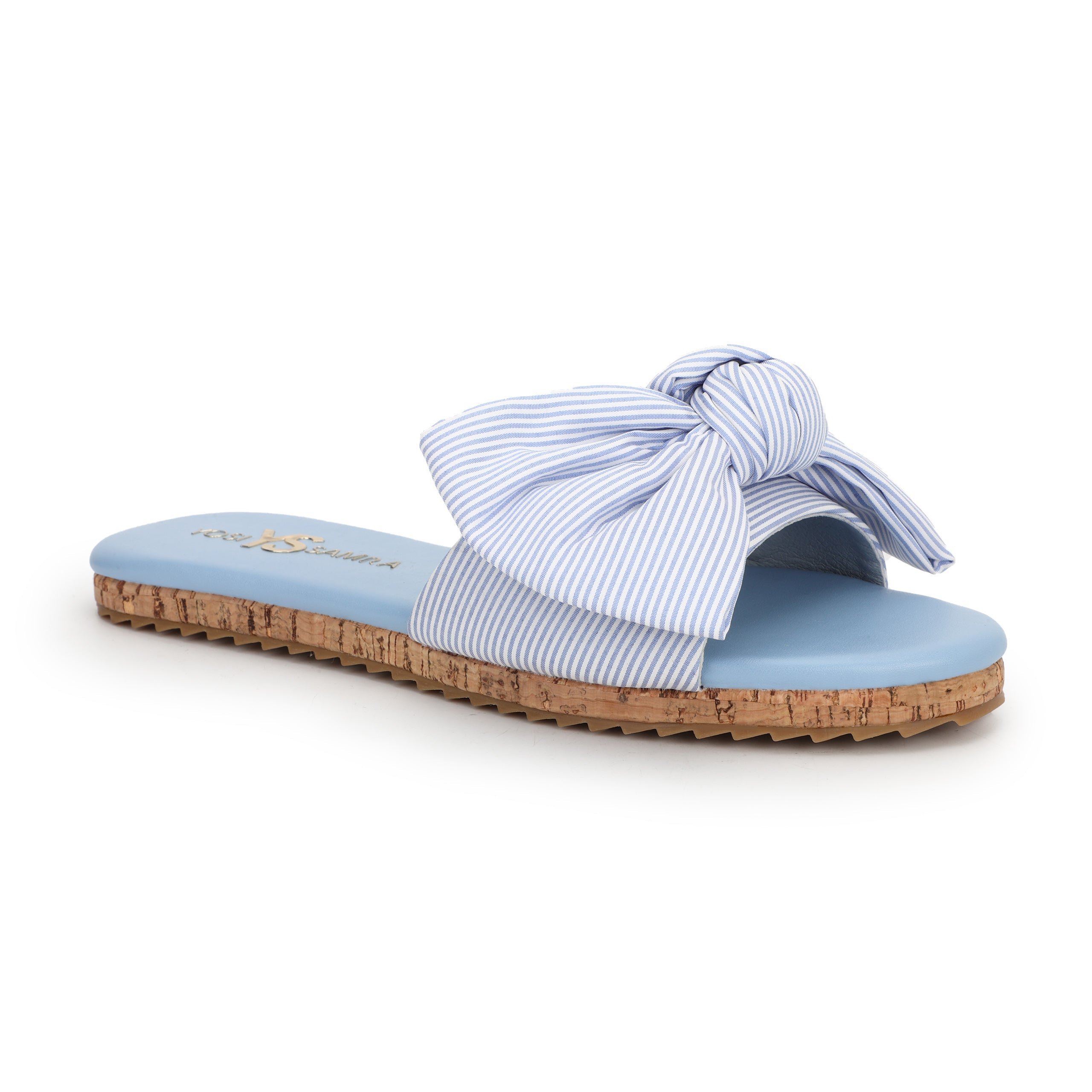 Mila Bow Slide In Blue Stripe