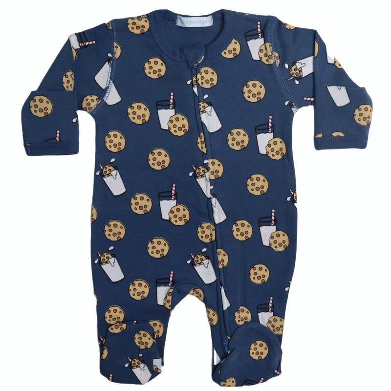 Baby Zipper Footie - Milk & Cookies On Blue