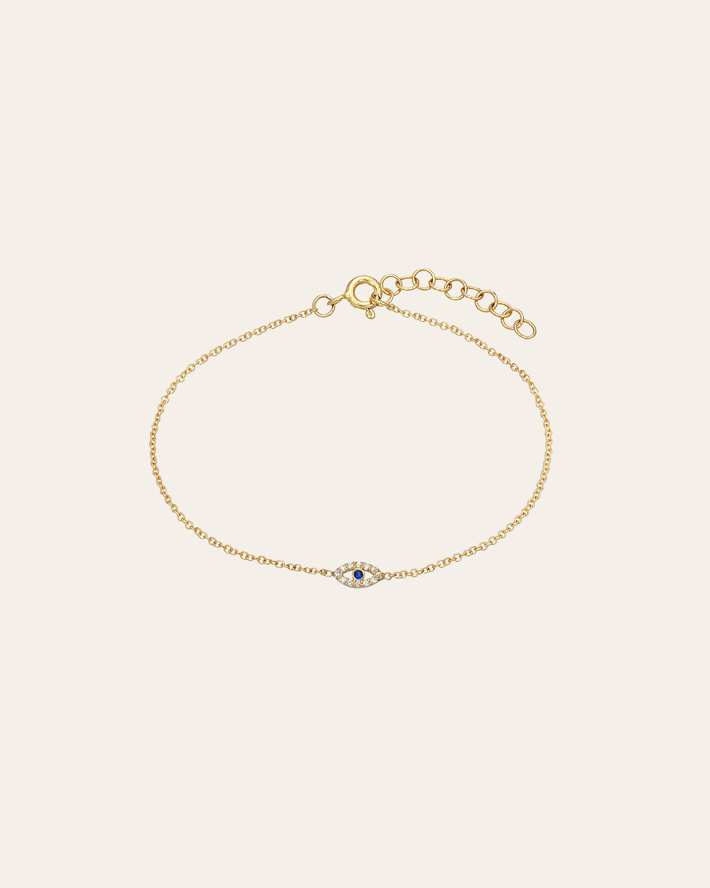 14k Gold Tiny Evil Eye With Diamonds Bracelet