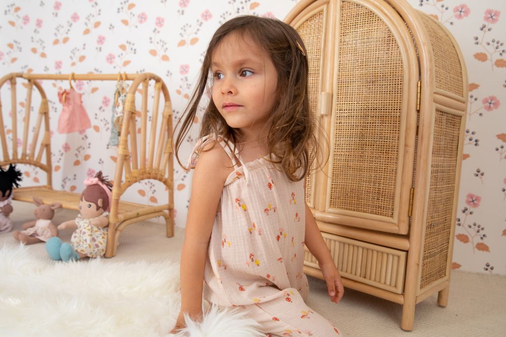 Muslin Tie Shoulder Jumpsuit - Mini Mushroom