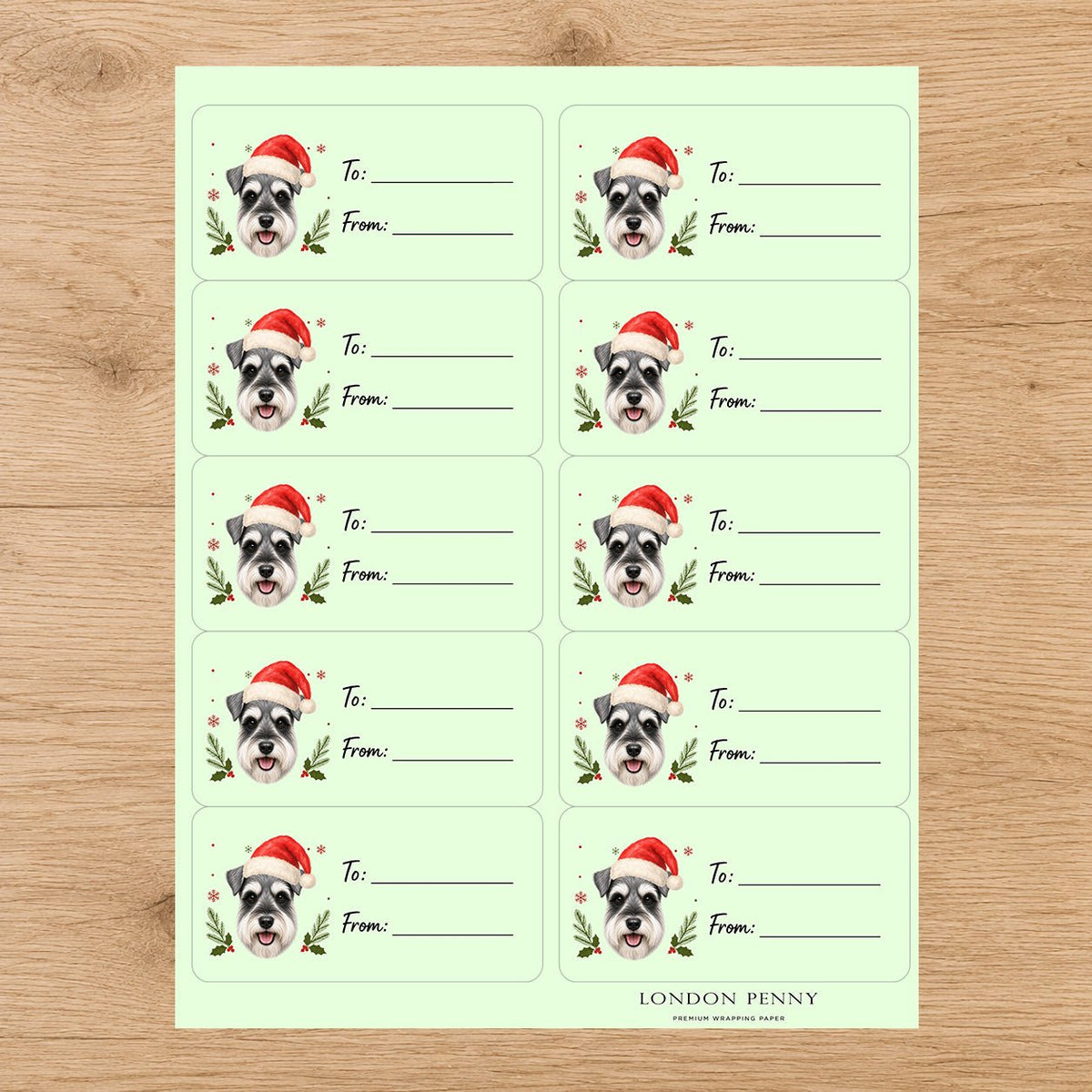 Miniature Schnauzer Santa Paws Gift Tag Sticker Sheet