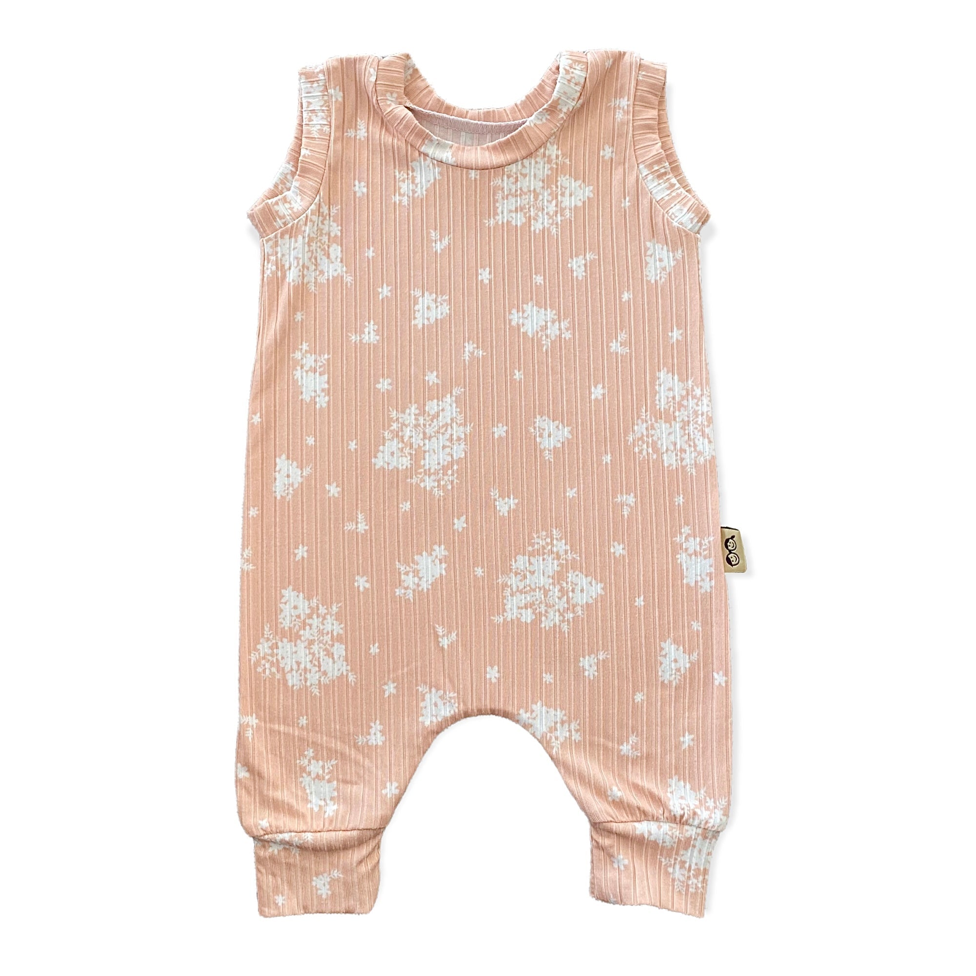 Minimal Floral Blush Ribbed Harem Romper