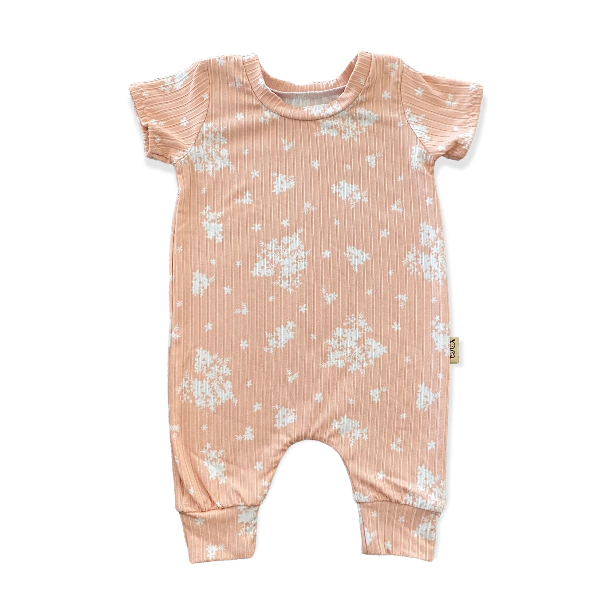 Minimal Floral Blush Ribbed Harem Romper