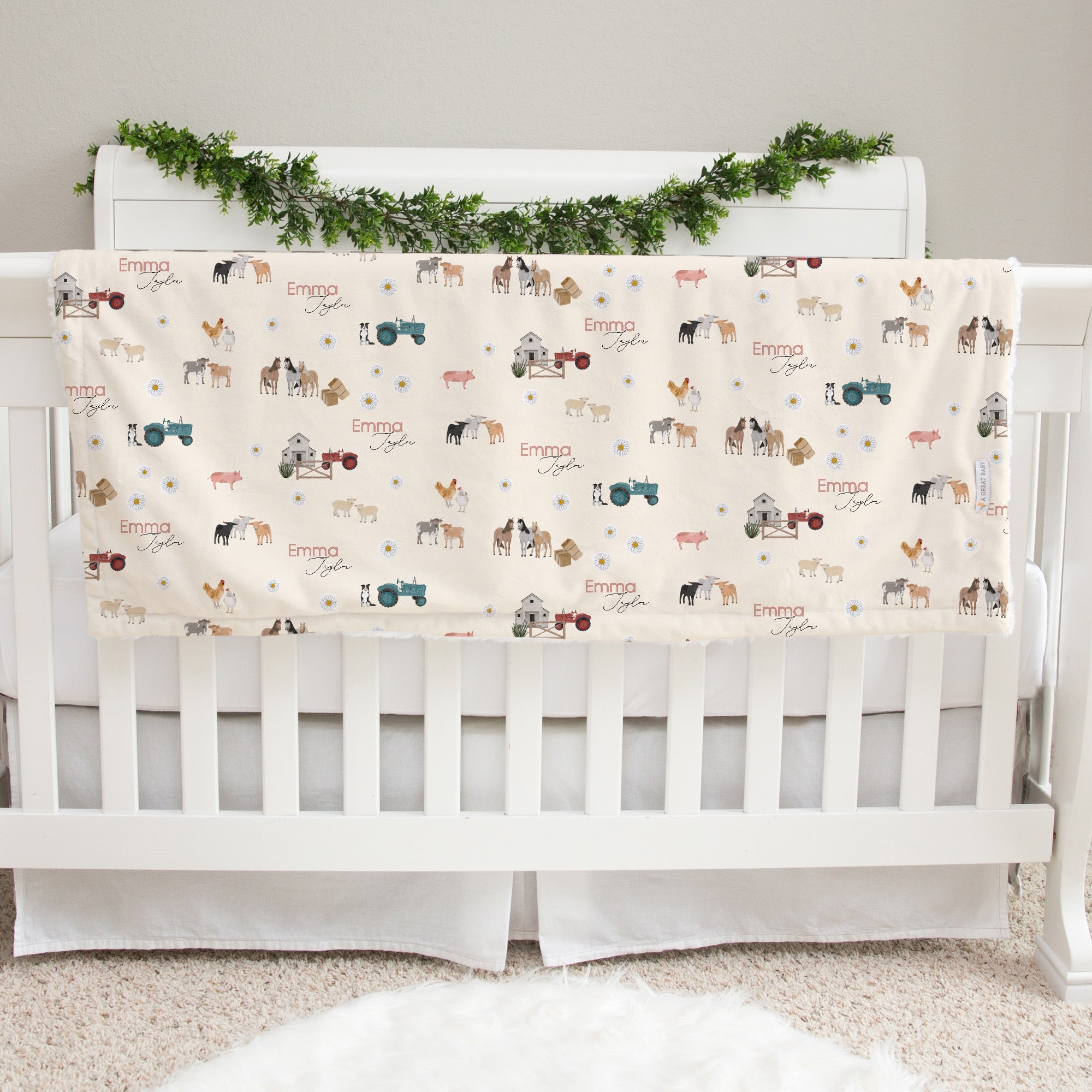 Newborn Personalized Blanket – Baby Deluxe Ivory Minky Fabric Wrap With Brown Deer Print