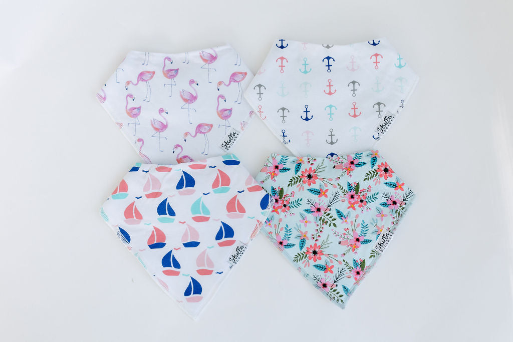 Bandana Bibs - Shore Set - Anchors, Flowers, Flamingos And Boats