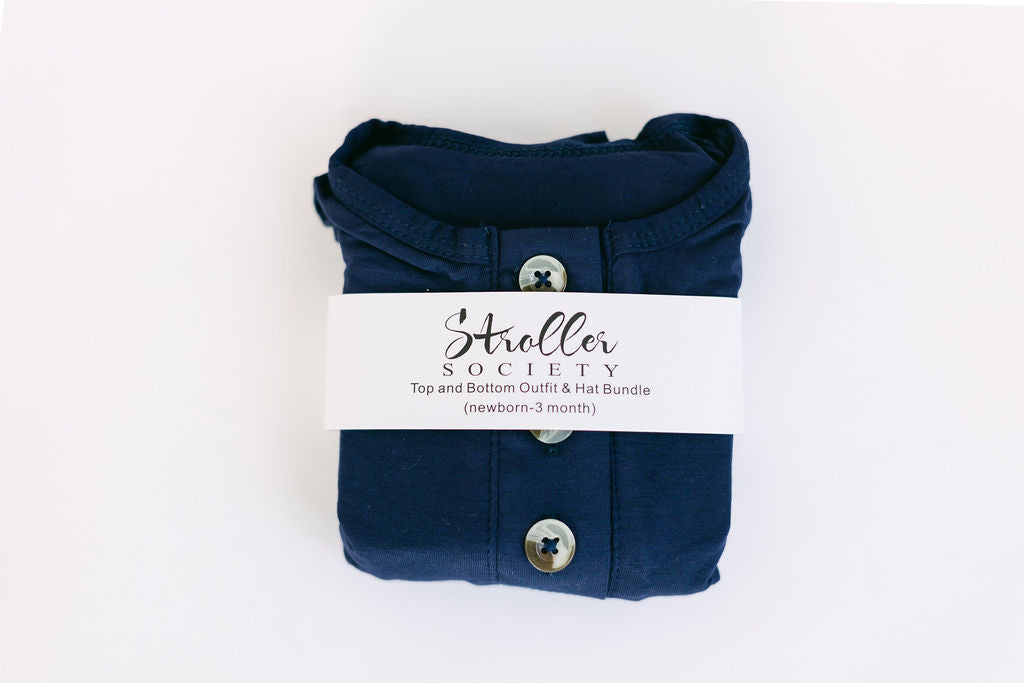 Top And Bottom Outfit And Hat Set - (newborn-12 Months Sizes) Navy Blue