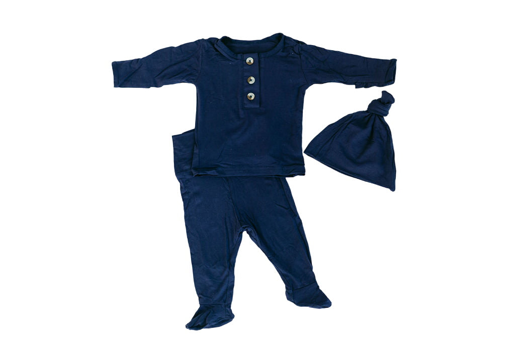 Top And Bottom Outfit And Hat Set - (newborn-12 Months Sizes) Navy Blue