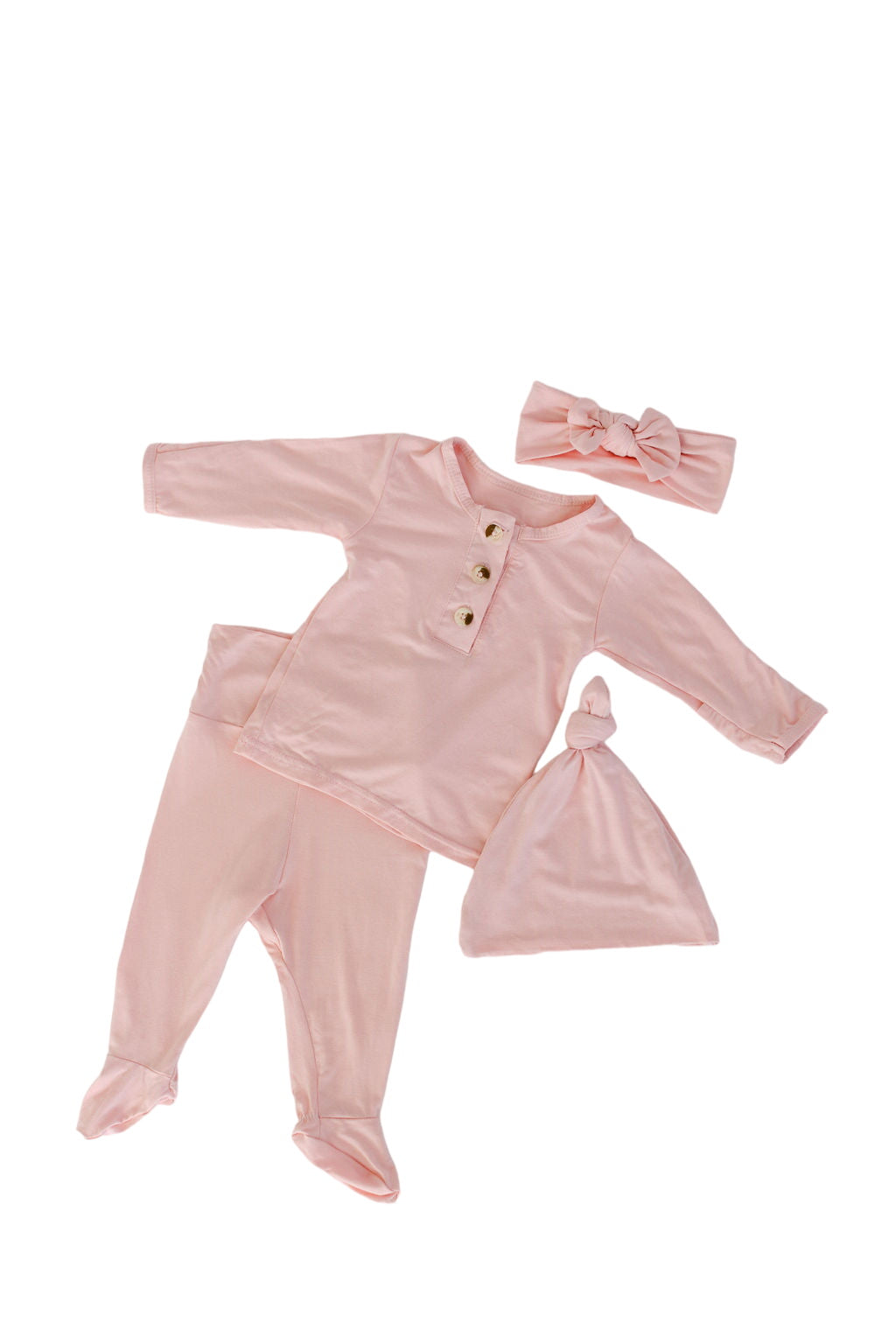 Top And Bottom Outfit, Hat And Headband Set (newborn - 12 Months) - Pink