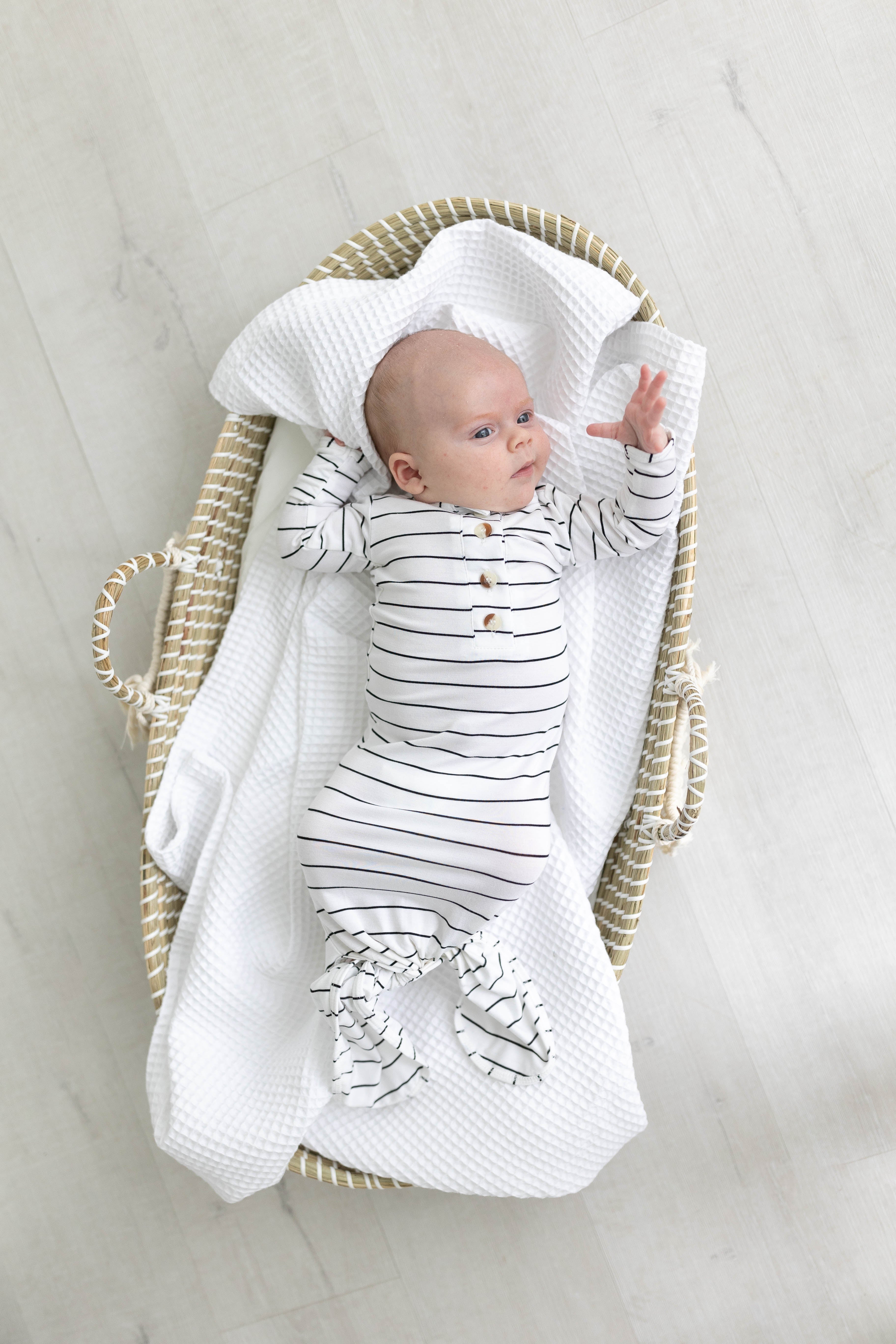 Knotted Baby Gown Set - Black Stripes (newborn-3 Months)