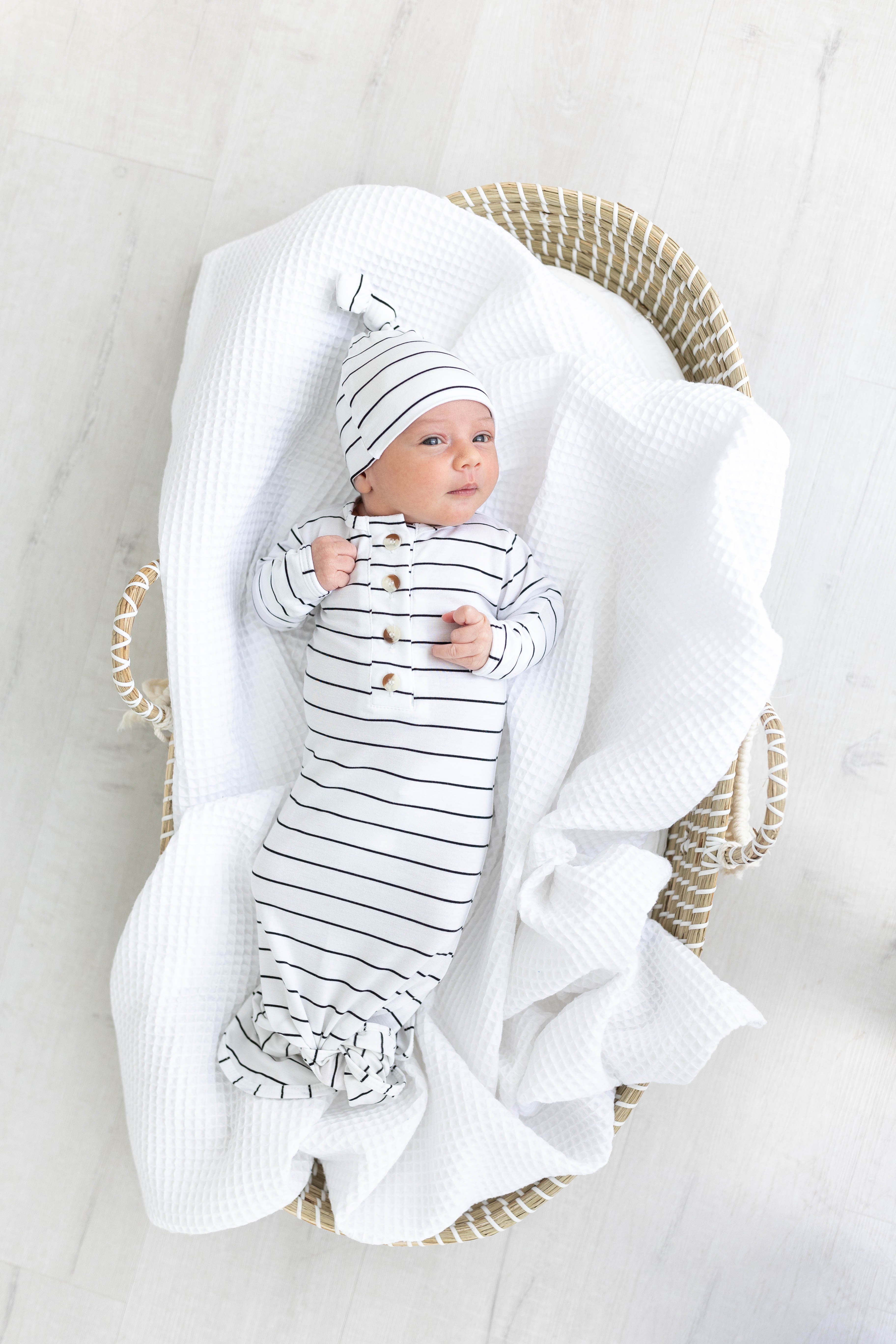 Knotted Baby Gown Set - Black Stripes (newborn-3 Months)