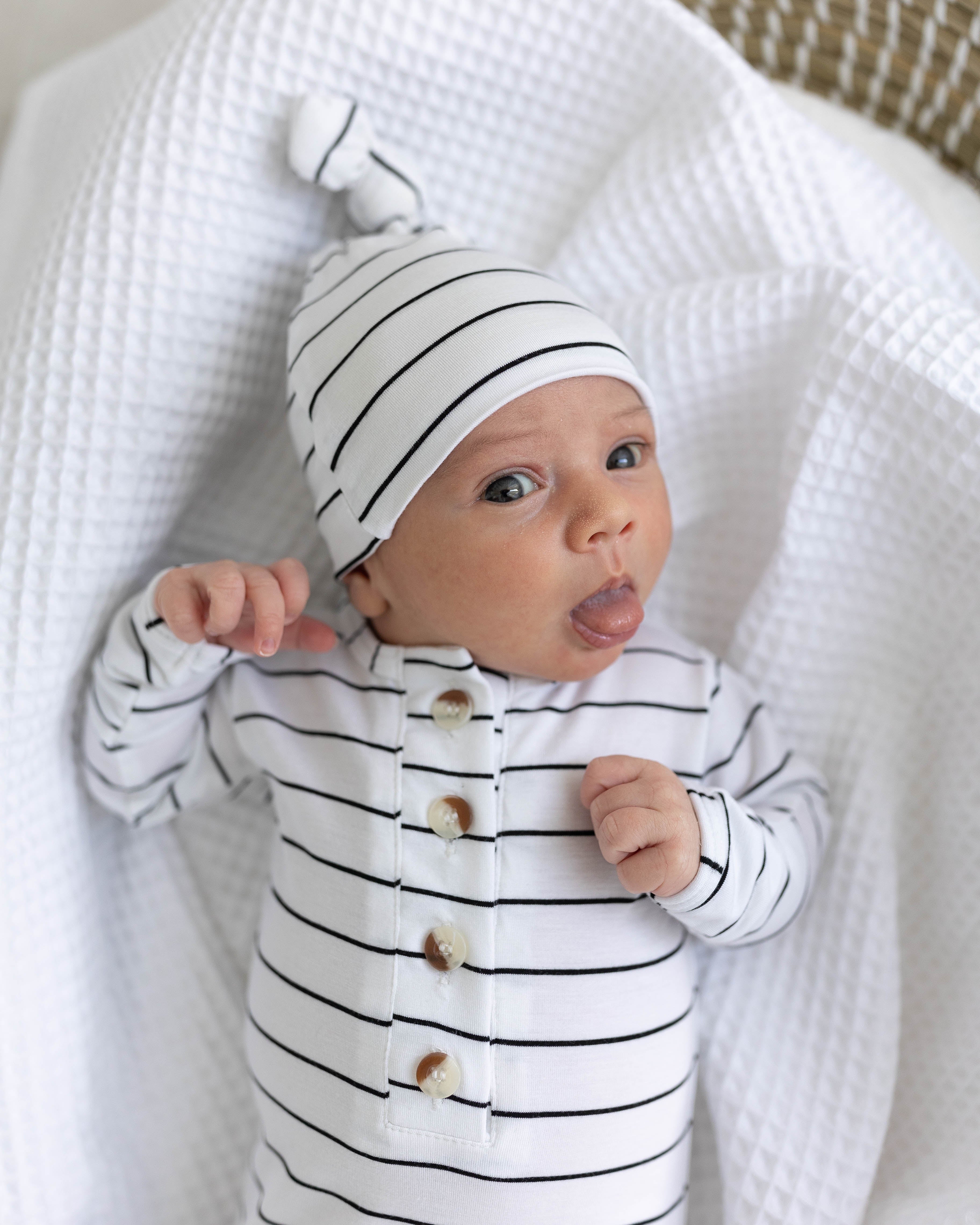 Knotted Baby Gown Set - Black Stripes (newborn-3 Months)